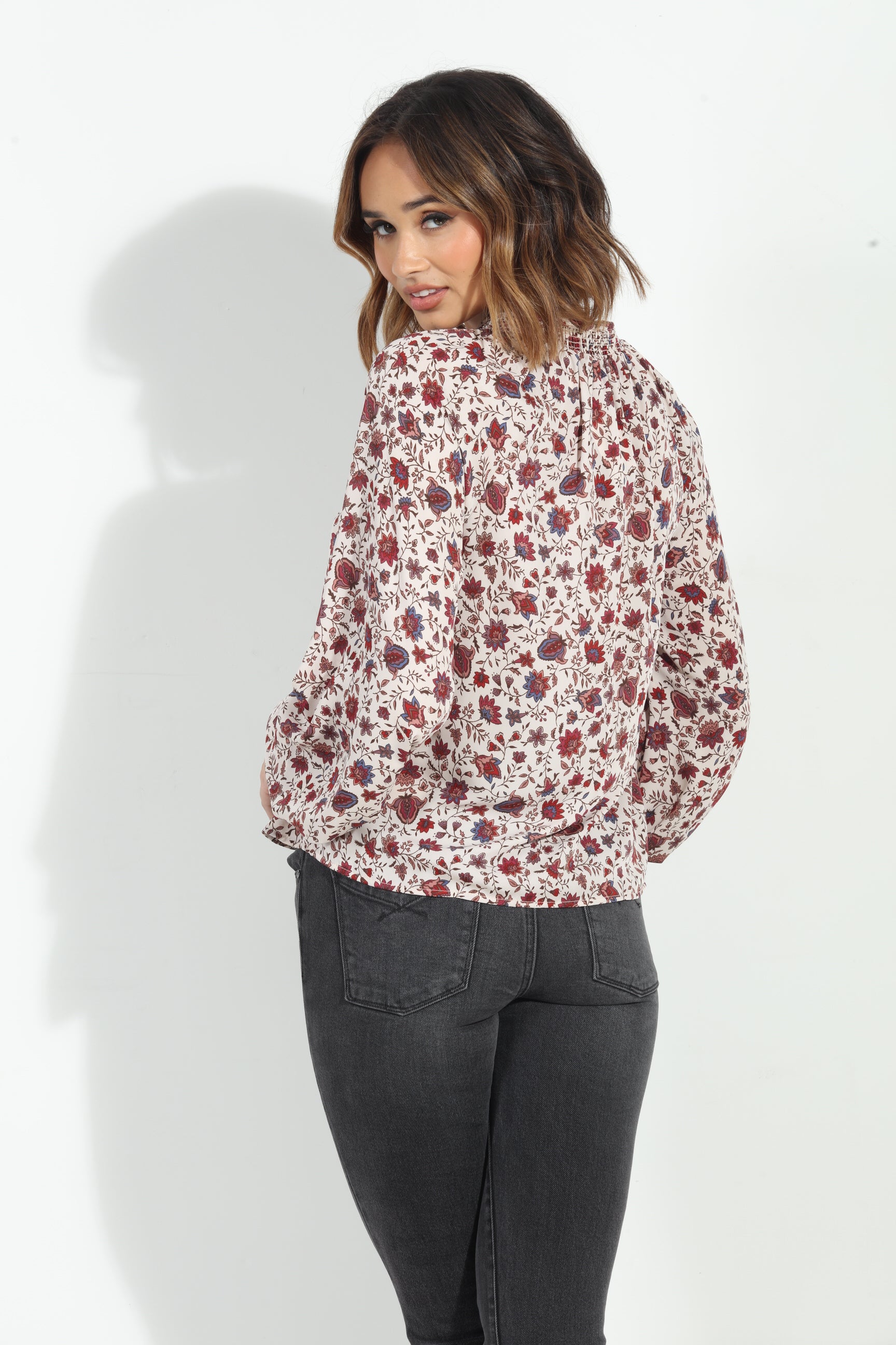 Fiori Smocked Neck Blouse