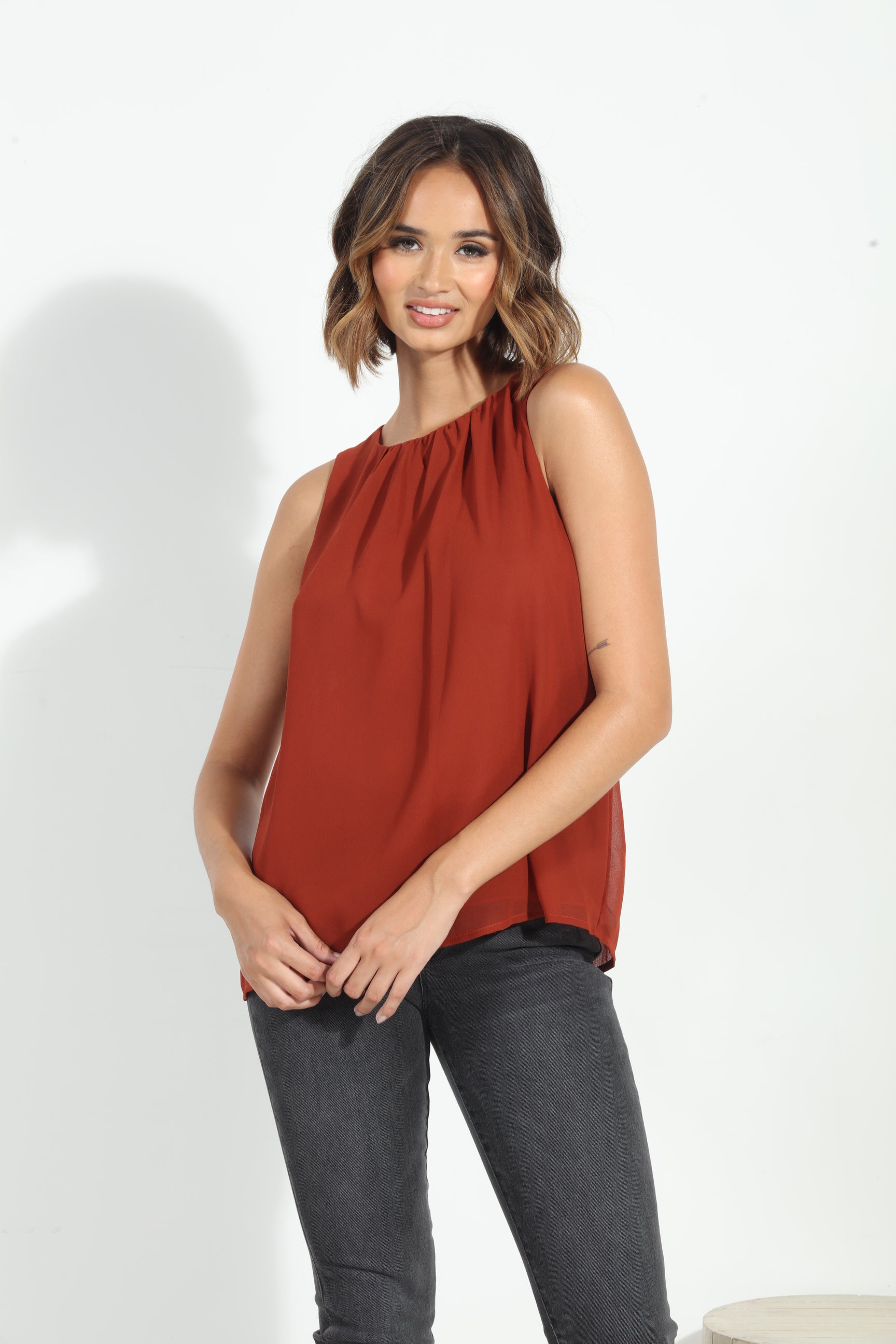 Burnt Sienna Chiffon Flowy Tank