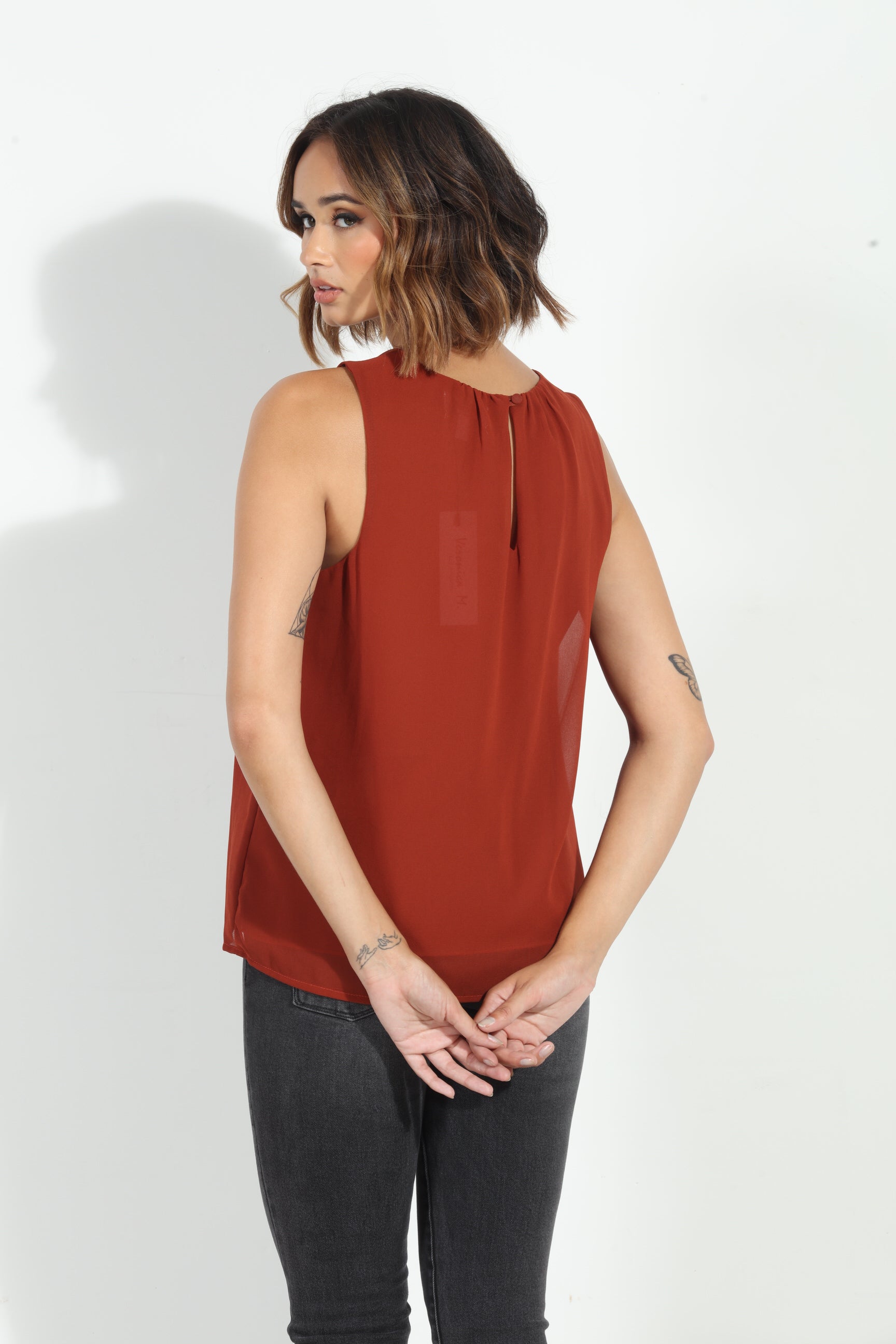 Burnt Sienna Chiffon Flowy Tank