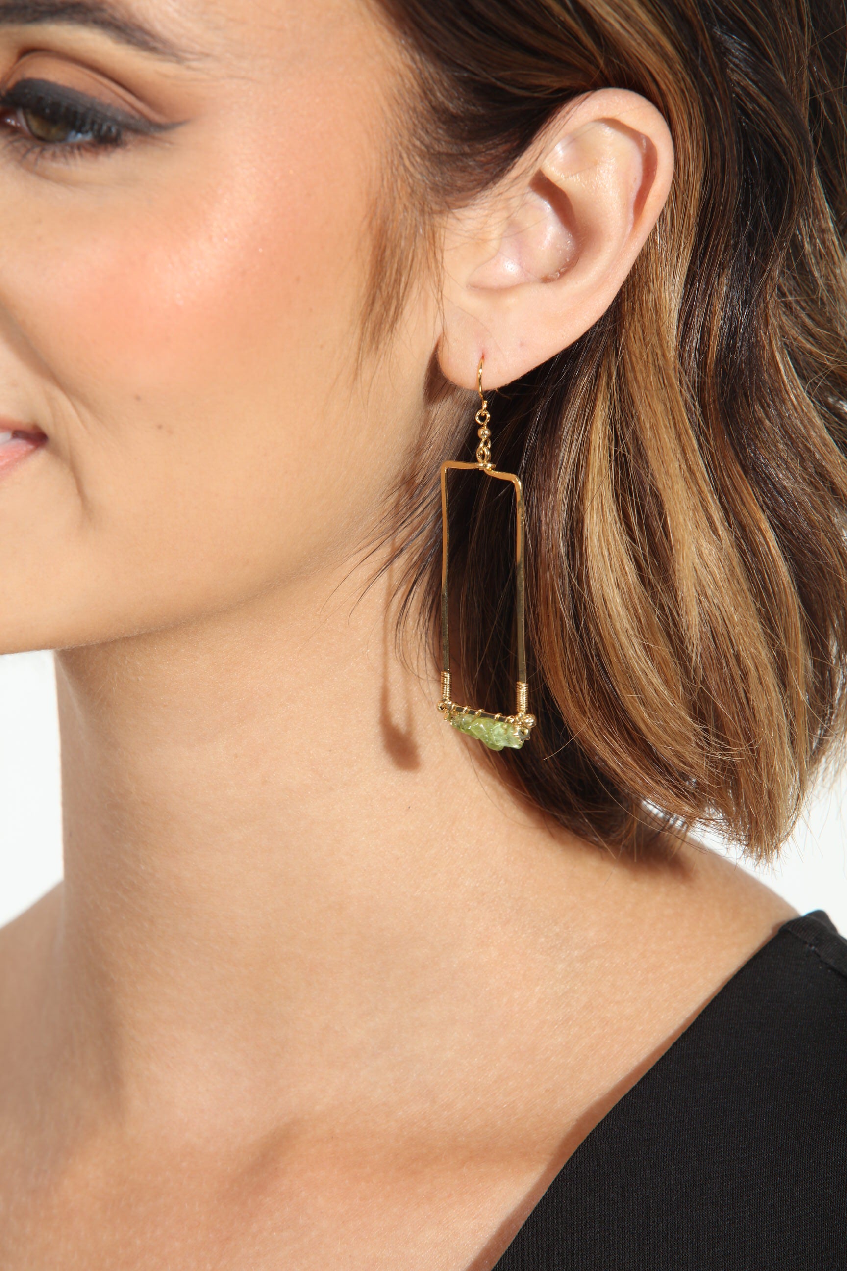 Geo Green and Gold Dangle Earrings