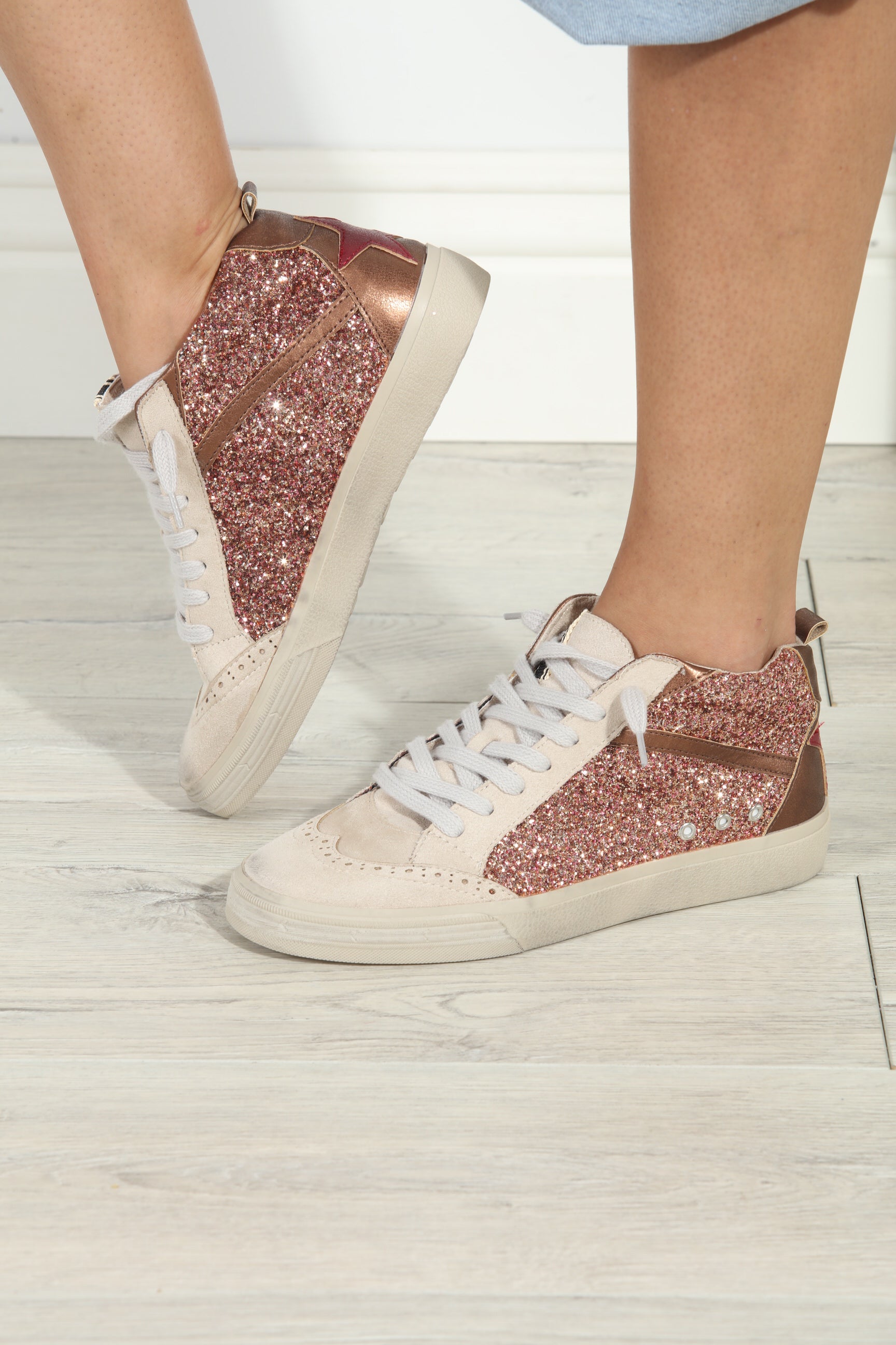 Riley Rose Gold Sparkle High-Top Sneakers-BEST SELLERS