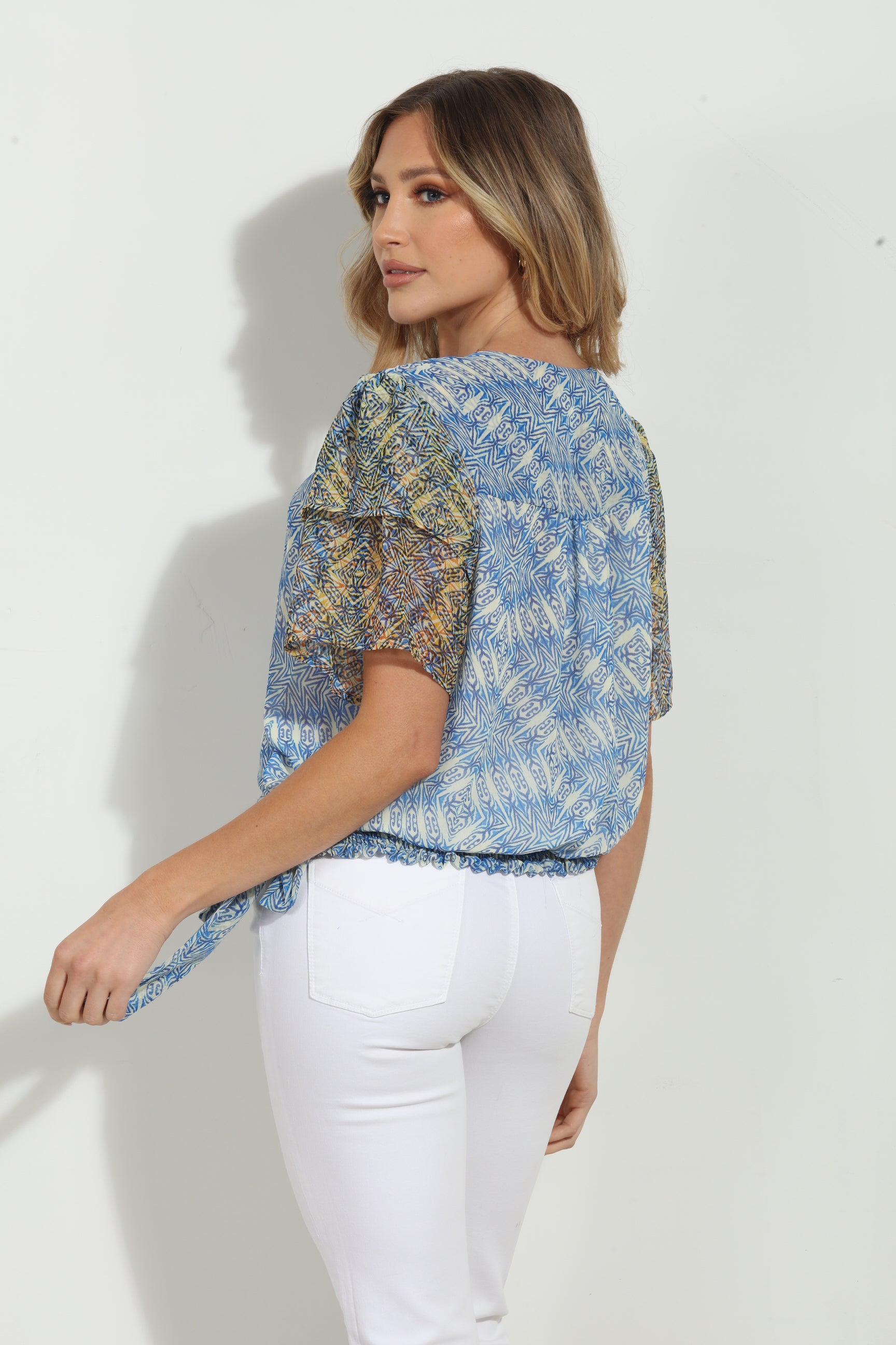 Tina Short Sleeve Flutter Wrap Blouse