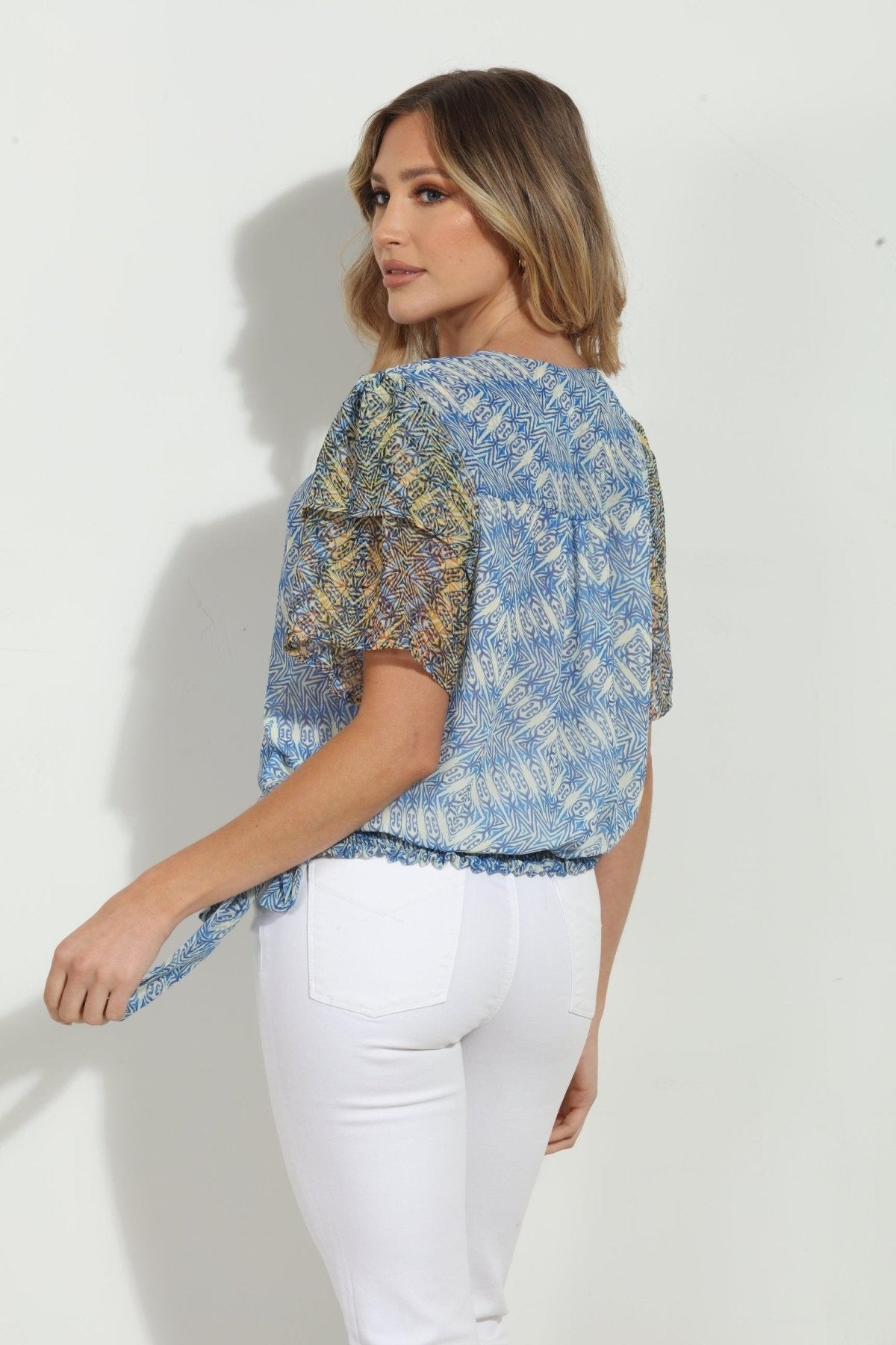 Tina Short Sleeve Flutter Wrap Blouse-FINAL SALE