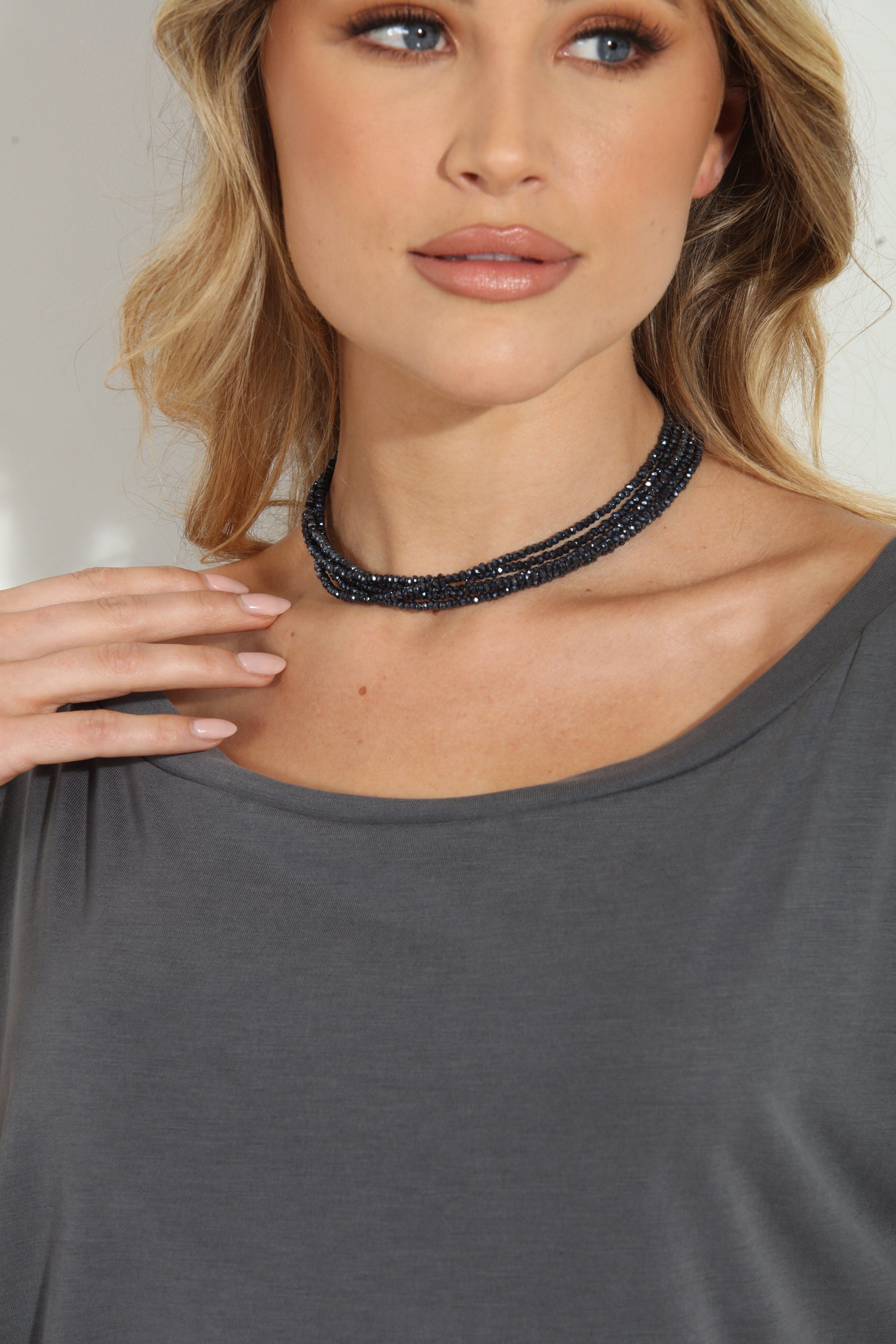 Navy Shimmer Beaded Layered Necklace