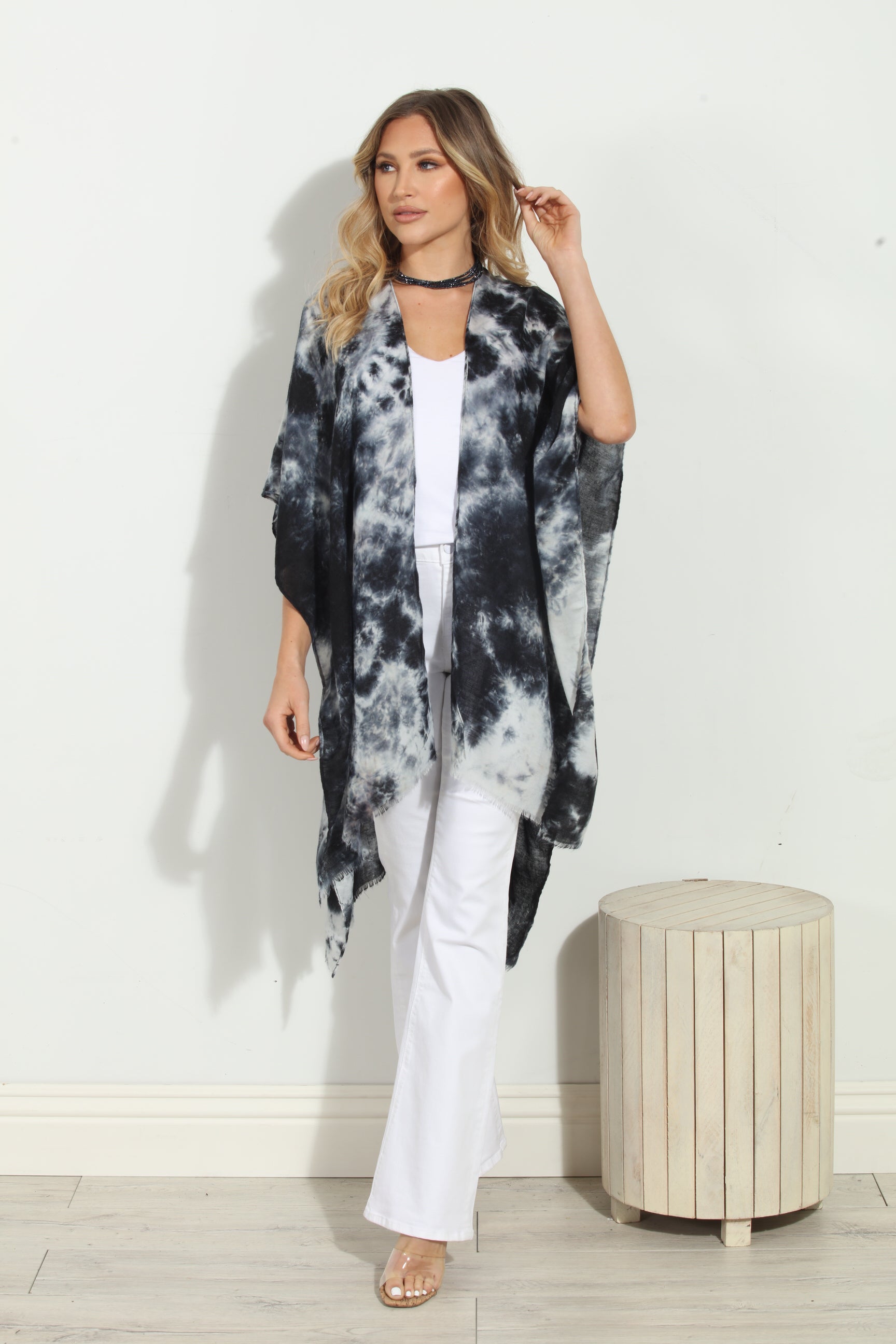 Storm Tie-Dye Open Kimono Cover-Up