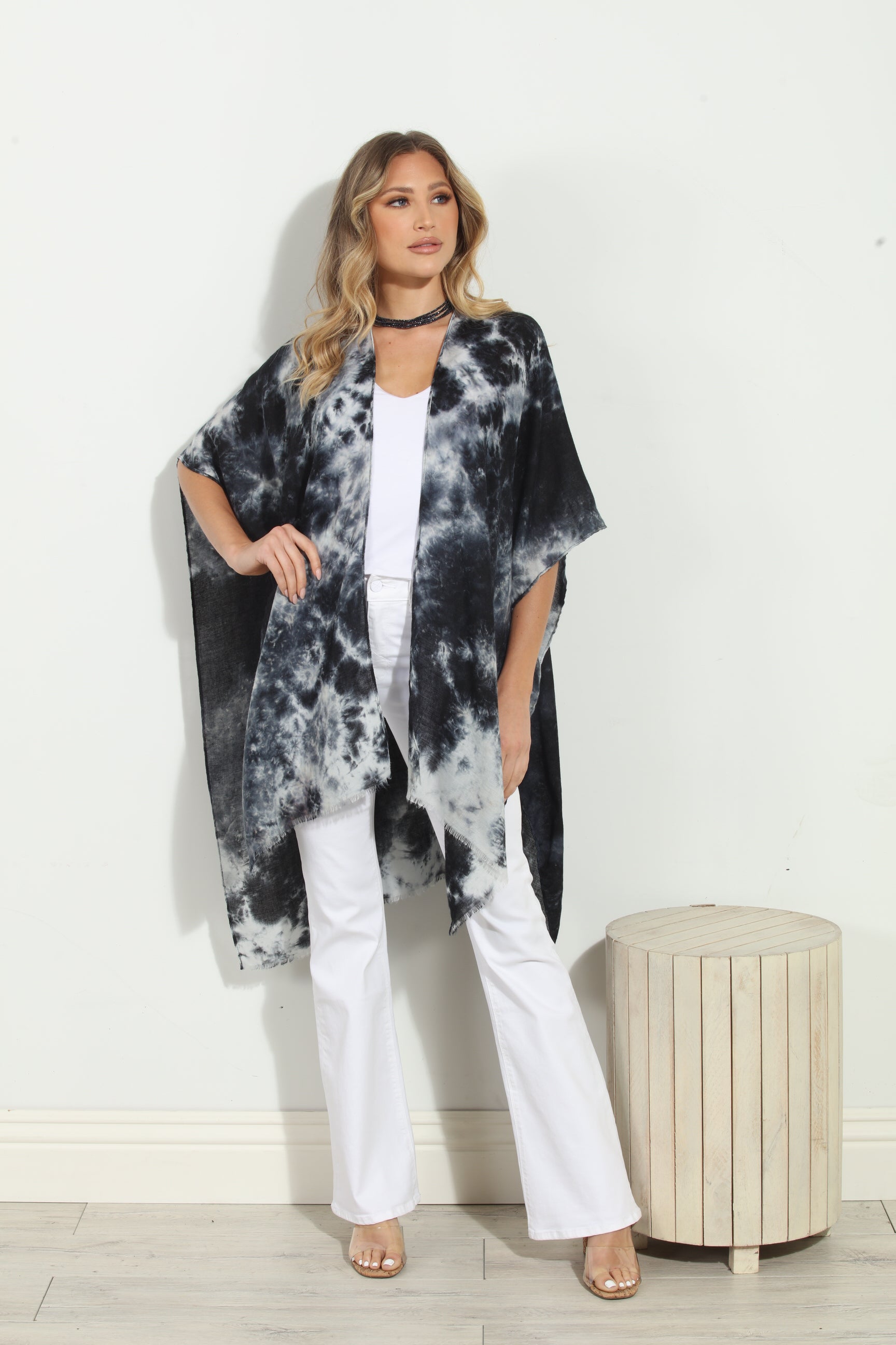 Storm Tie-Dye Open Kimono Cover-Up