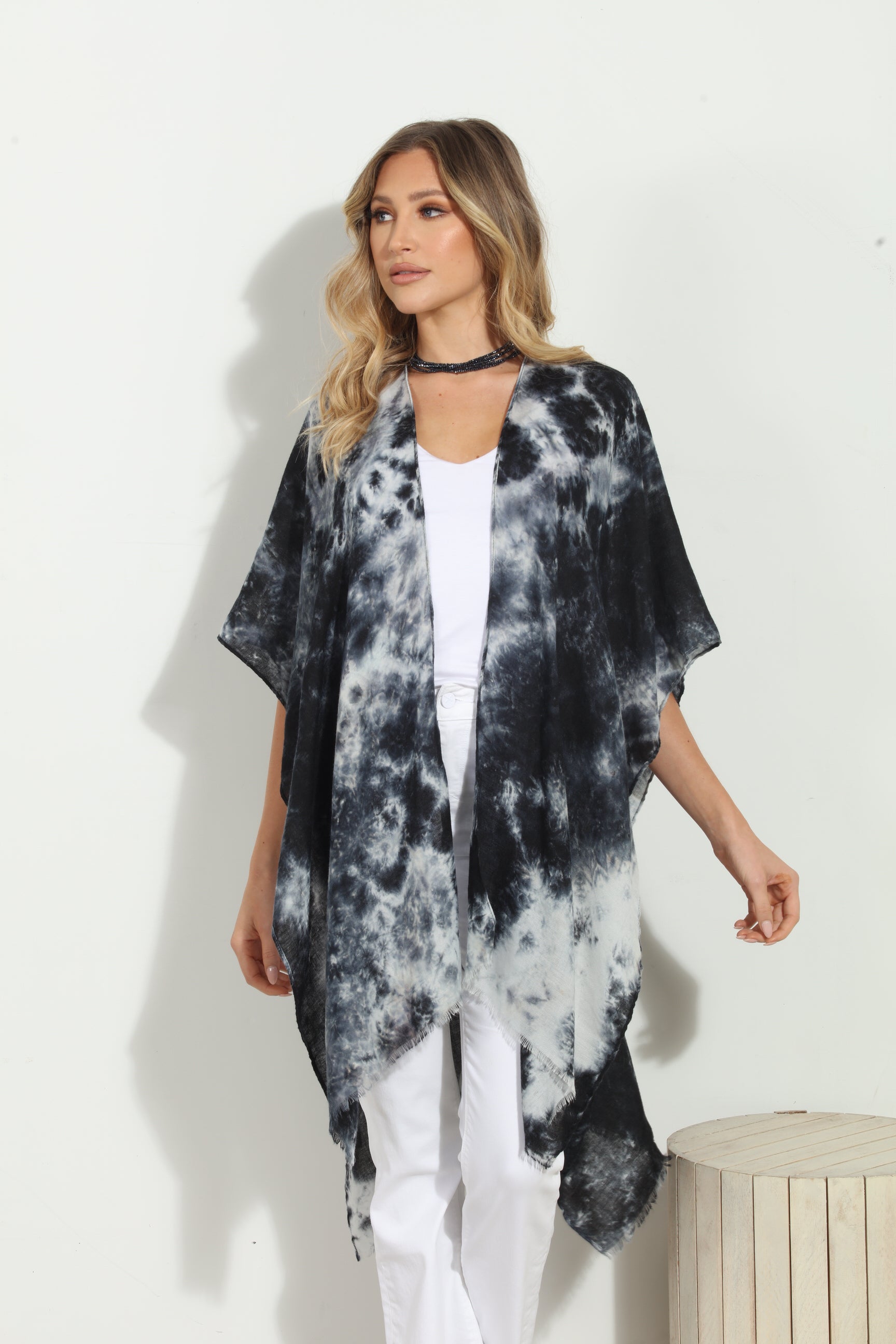 Storm Tie-Dye Open Kimono Cover-Up