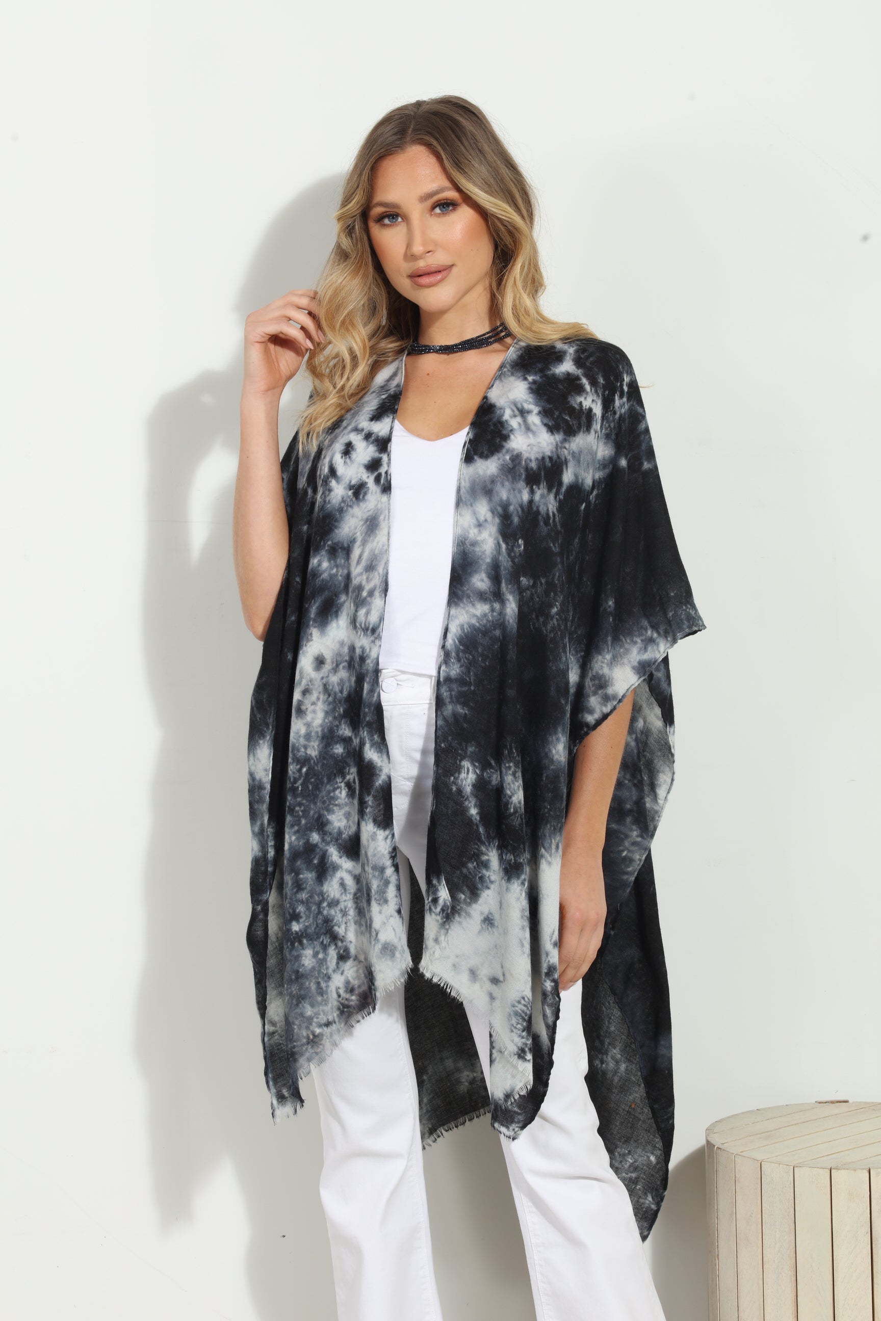 Storm Tie-Dye Open Kimono Cover-Up