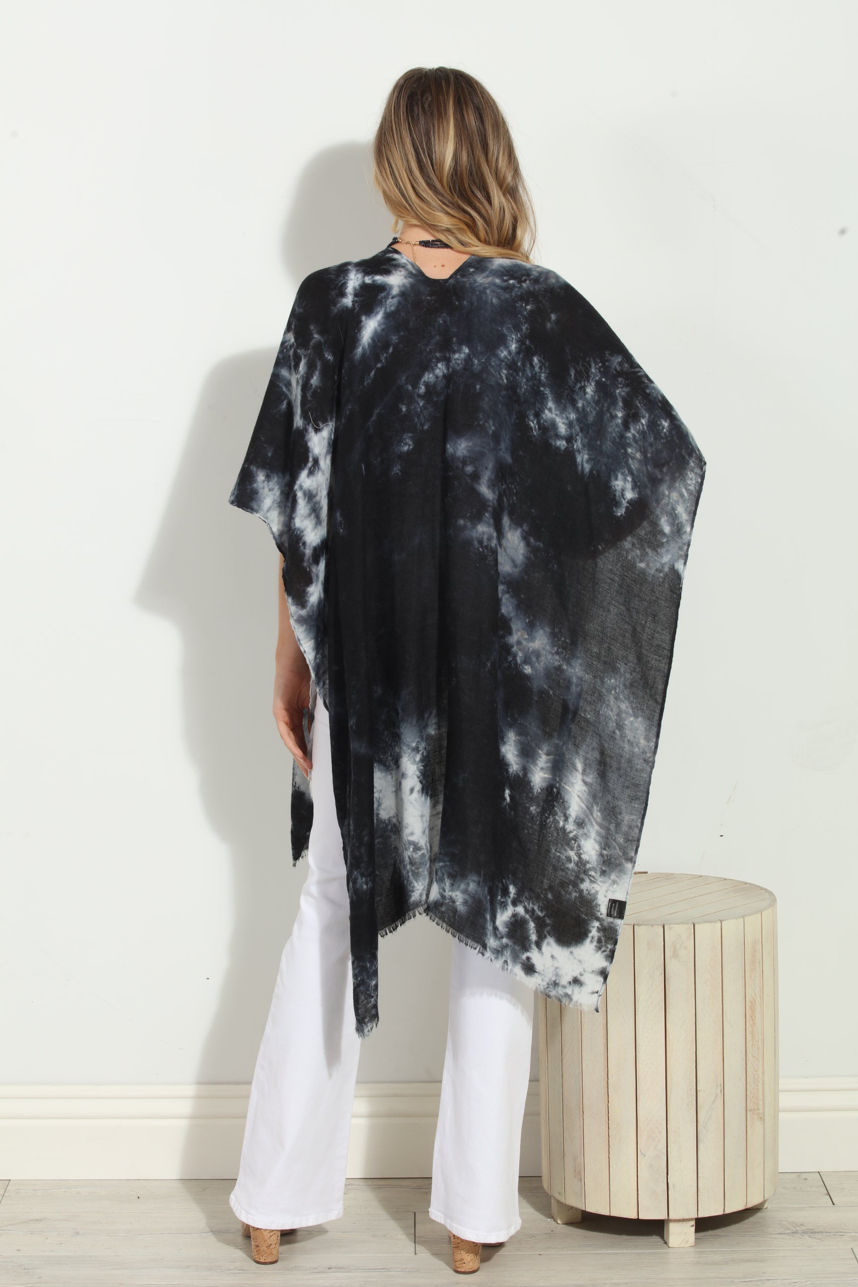 Storm Tie-Dye Open Kimono Cover-Up