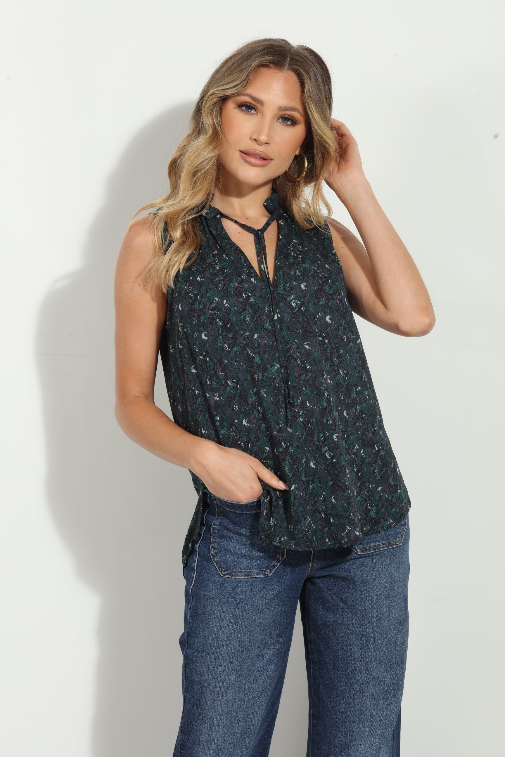 Travis Pleated Neck Sleeveless Blouse