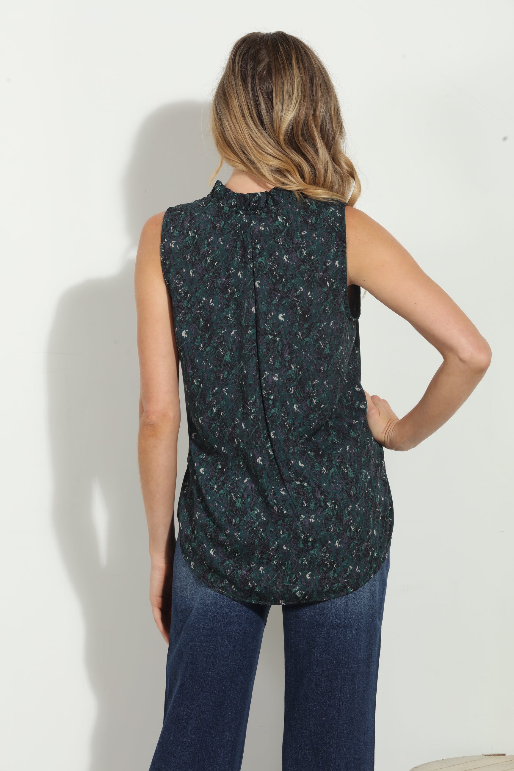 Travis Pleated Neck Sleeveless Blouse