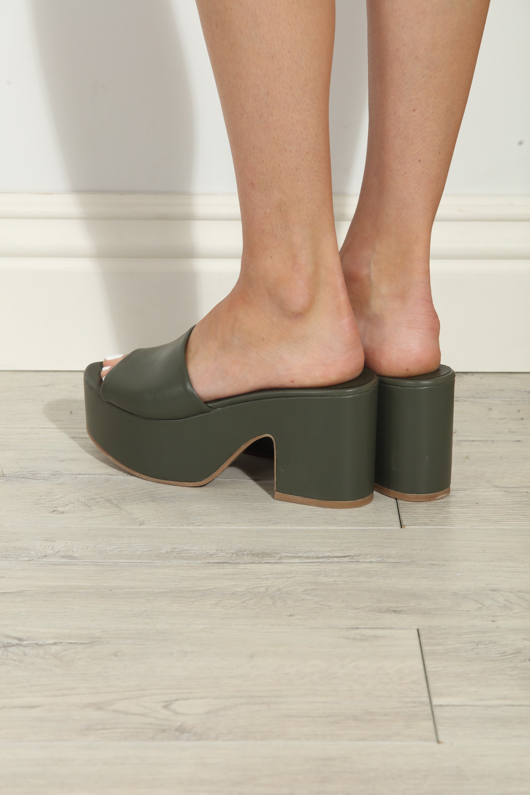 Giza Olive Platform Chunky Heel-FINAL SALE