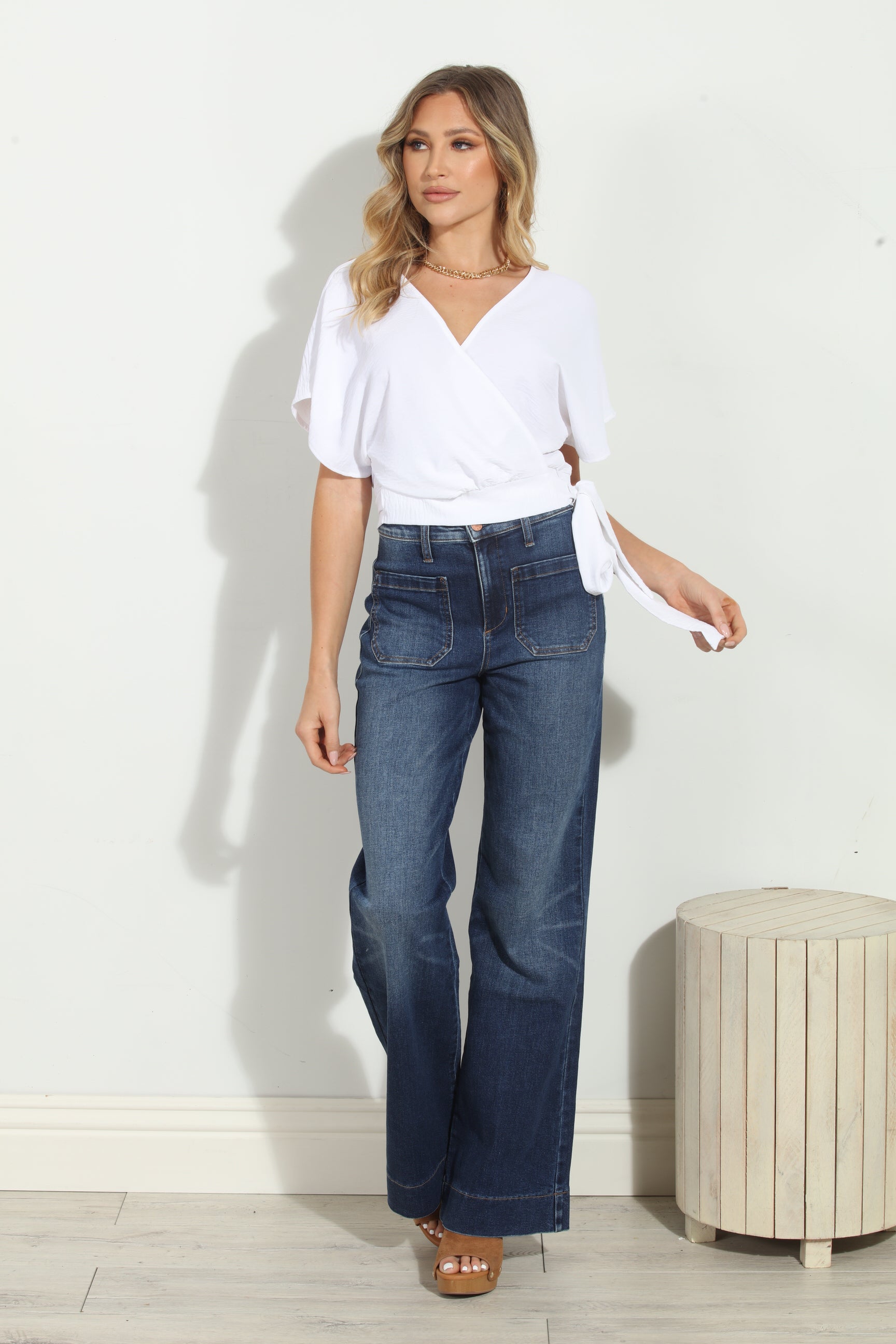 White Mom Cropped Wrap Top-FINAL SALE