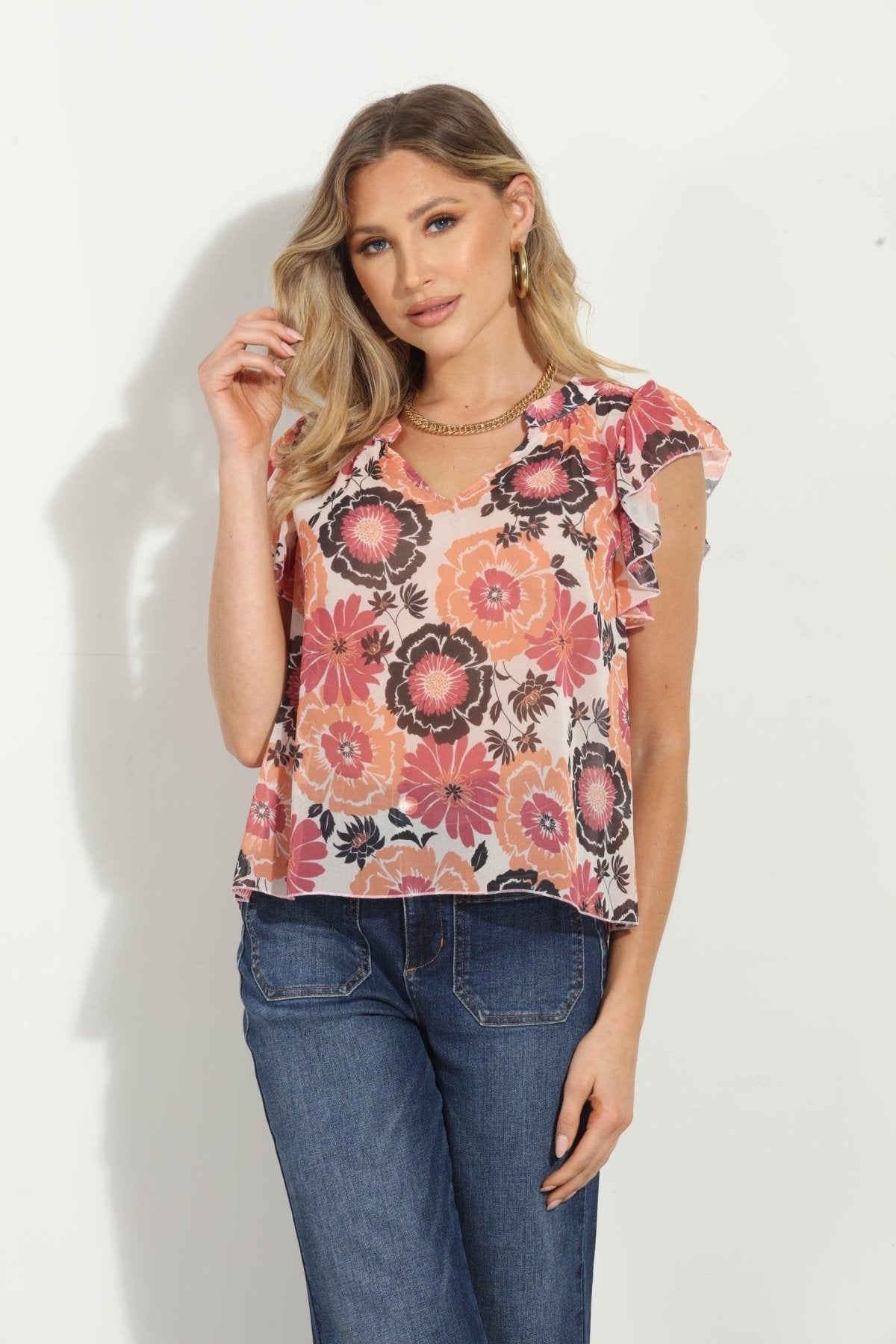 Lucy Chiffon Split Neck Top-FINAL SALE