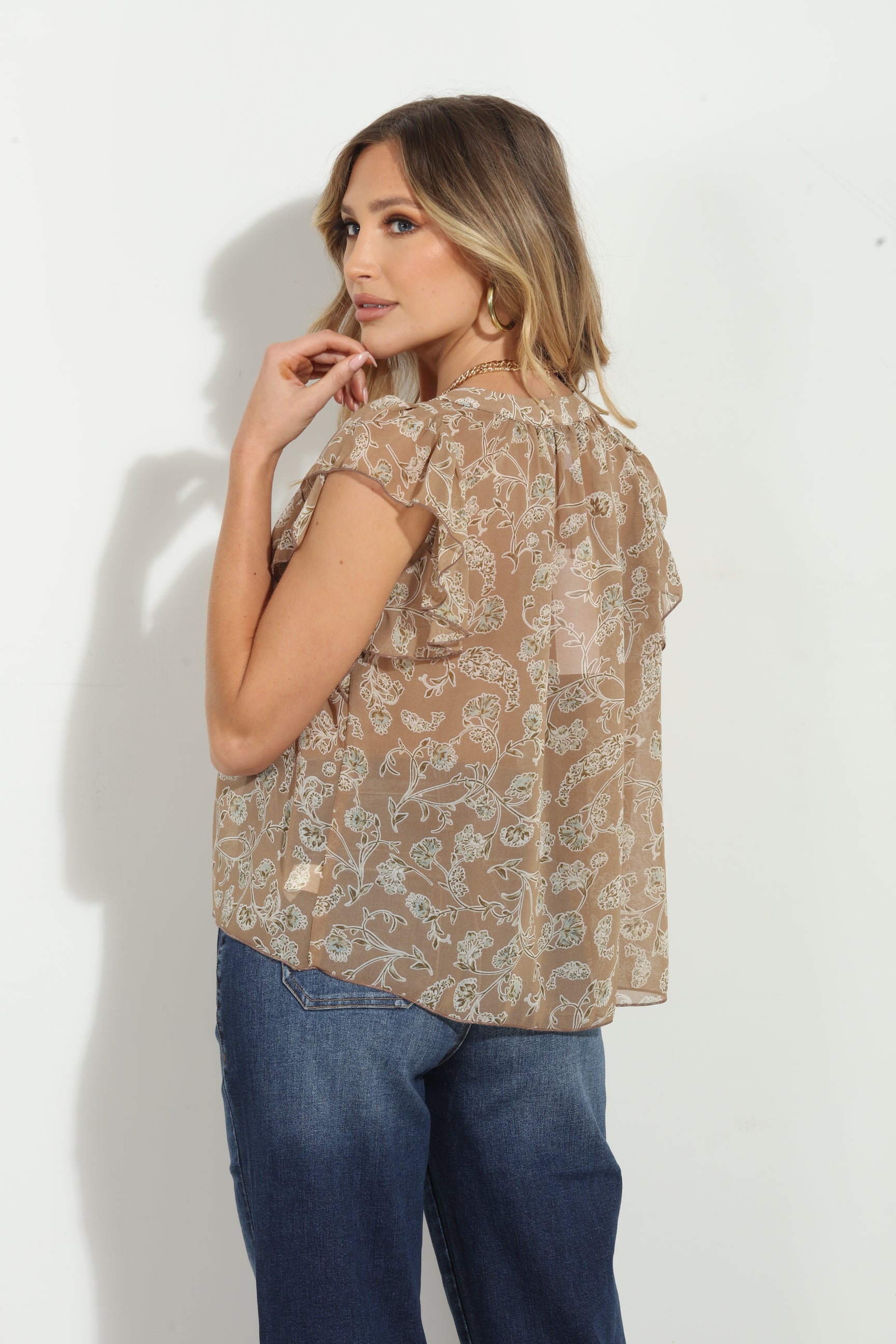 Carol Chiffon Split Neck Top