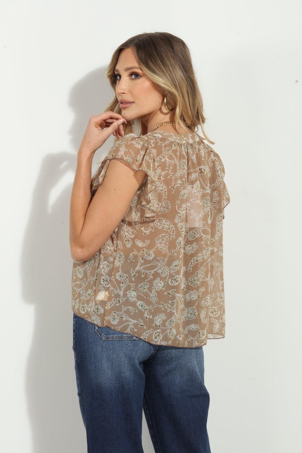 Carol Chiffon Split Neck Top- FINAL SALE