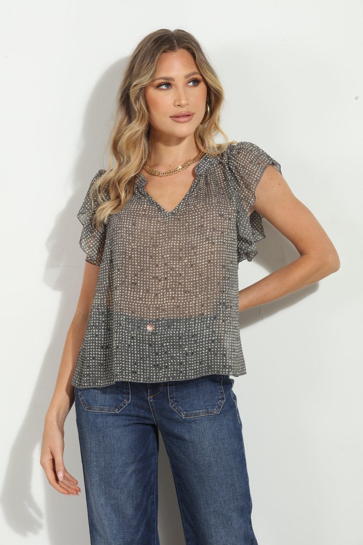 Dayna Chiffon Split Neck Top-FINAL SALE