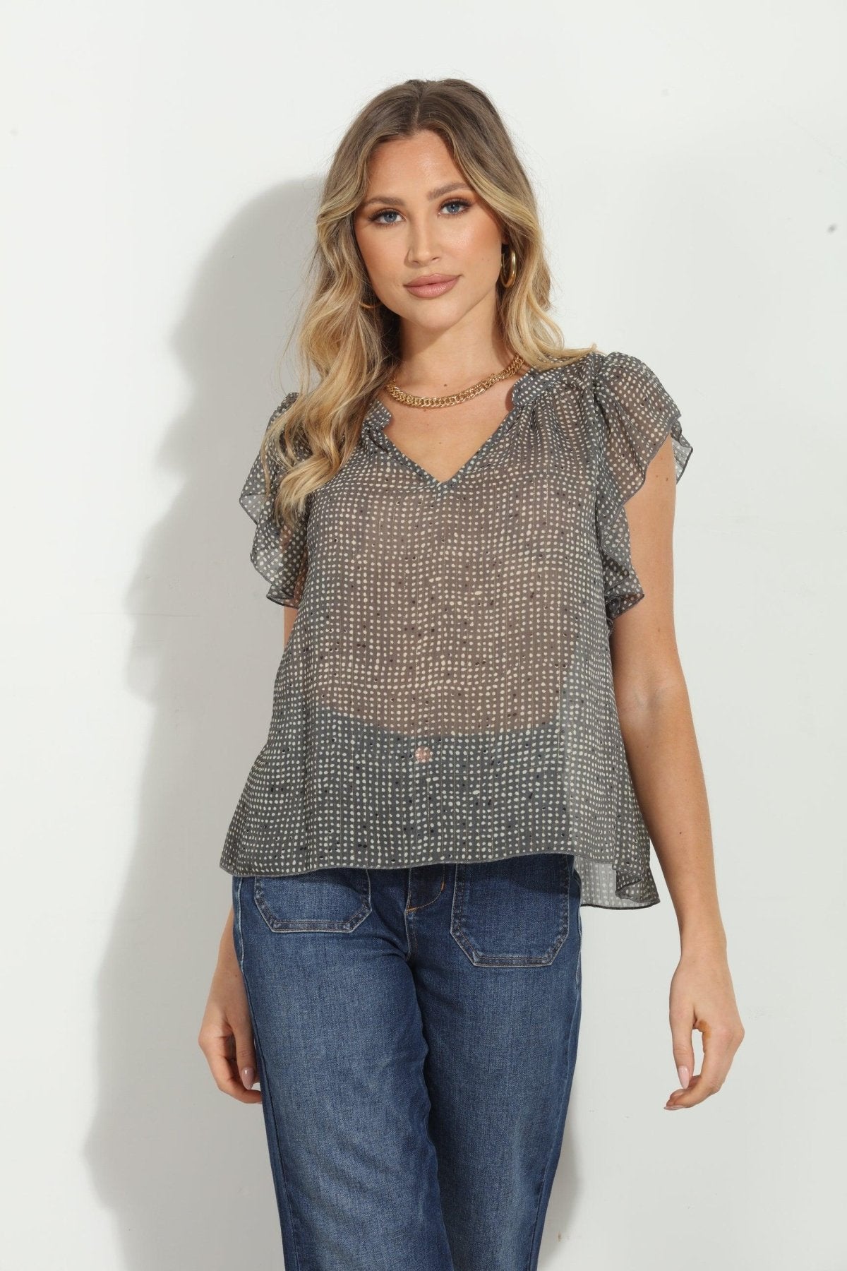 Dayna Chiffon Split Neck Top-FINAL SALE