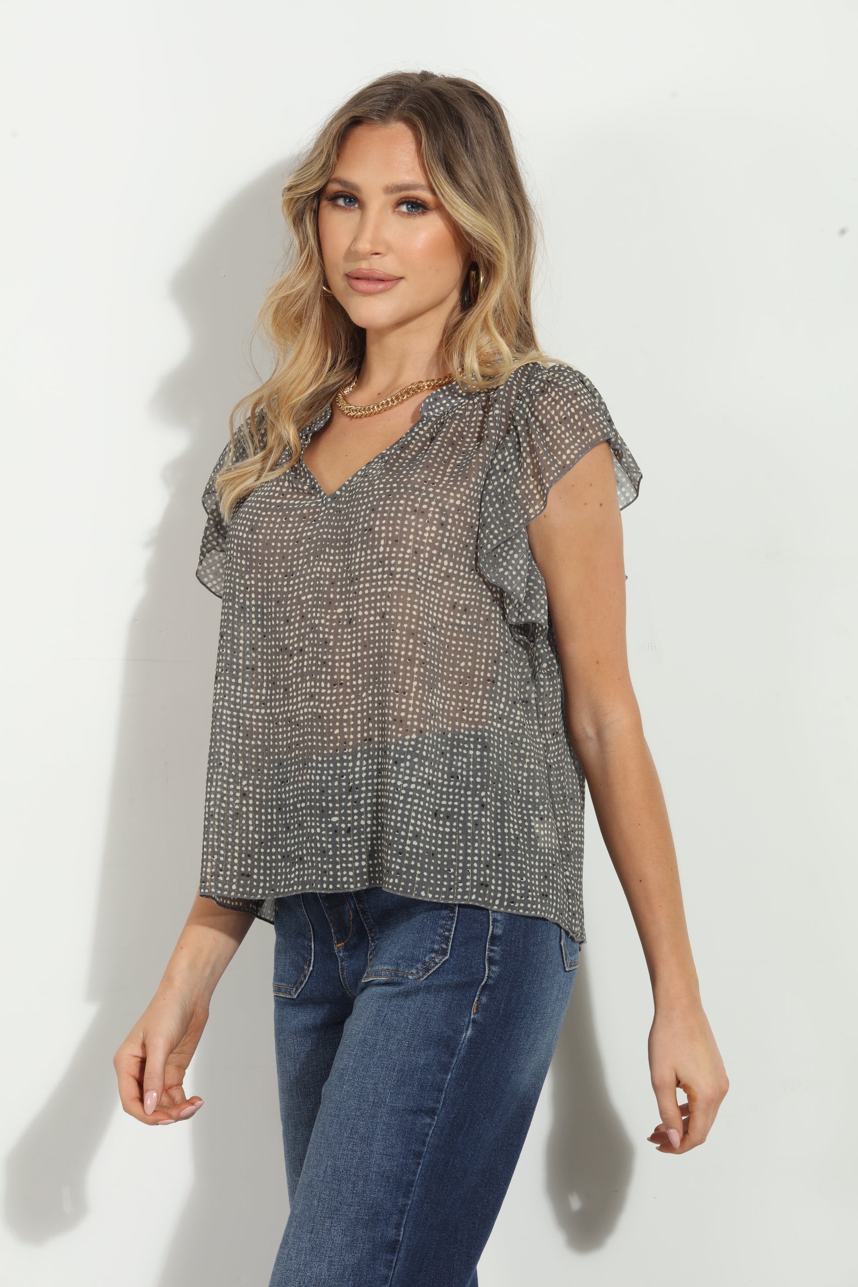 Dayna Chiffon Split Neck Top