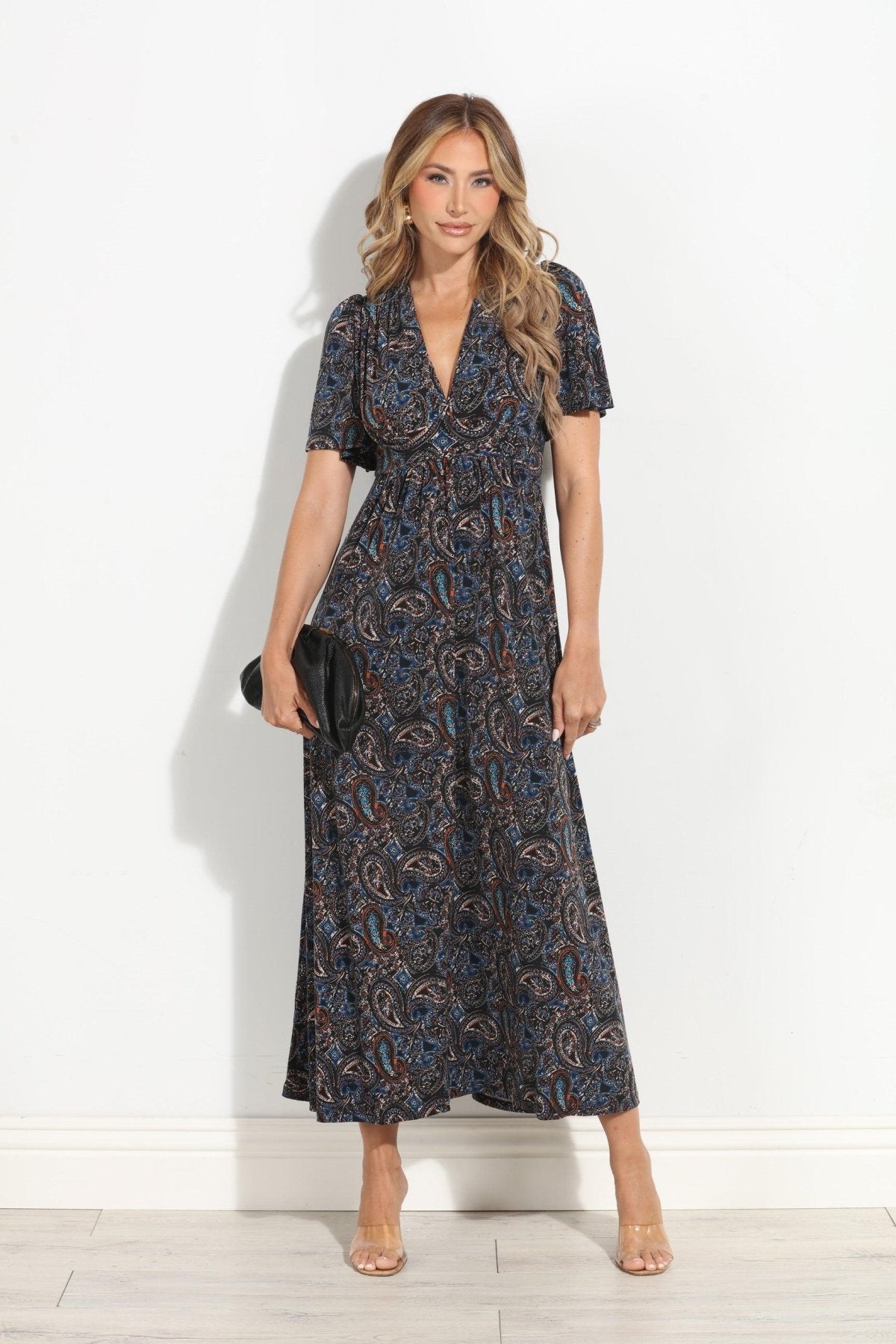flutter sleeve maxi dress Sail to Sable Women's but any sunny locale will do Convincing Grace Navy Blue Flutter