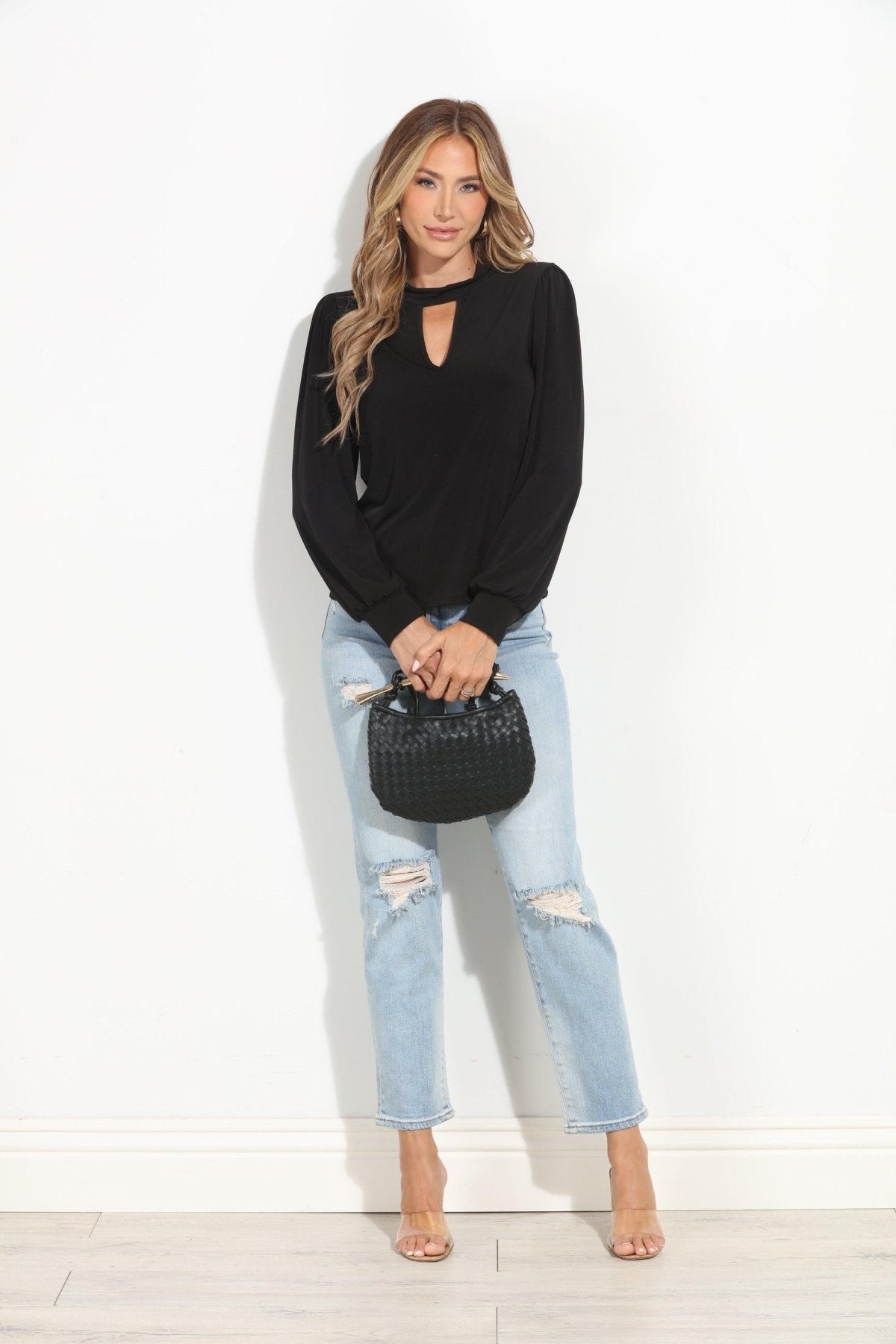Black Stretch Keyhole Top-BEST SELLER