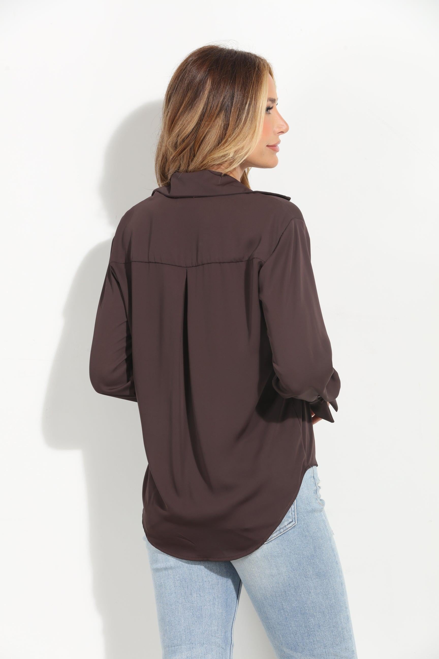 Chocolate Politan Button Blouse-BEST SELLER
