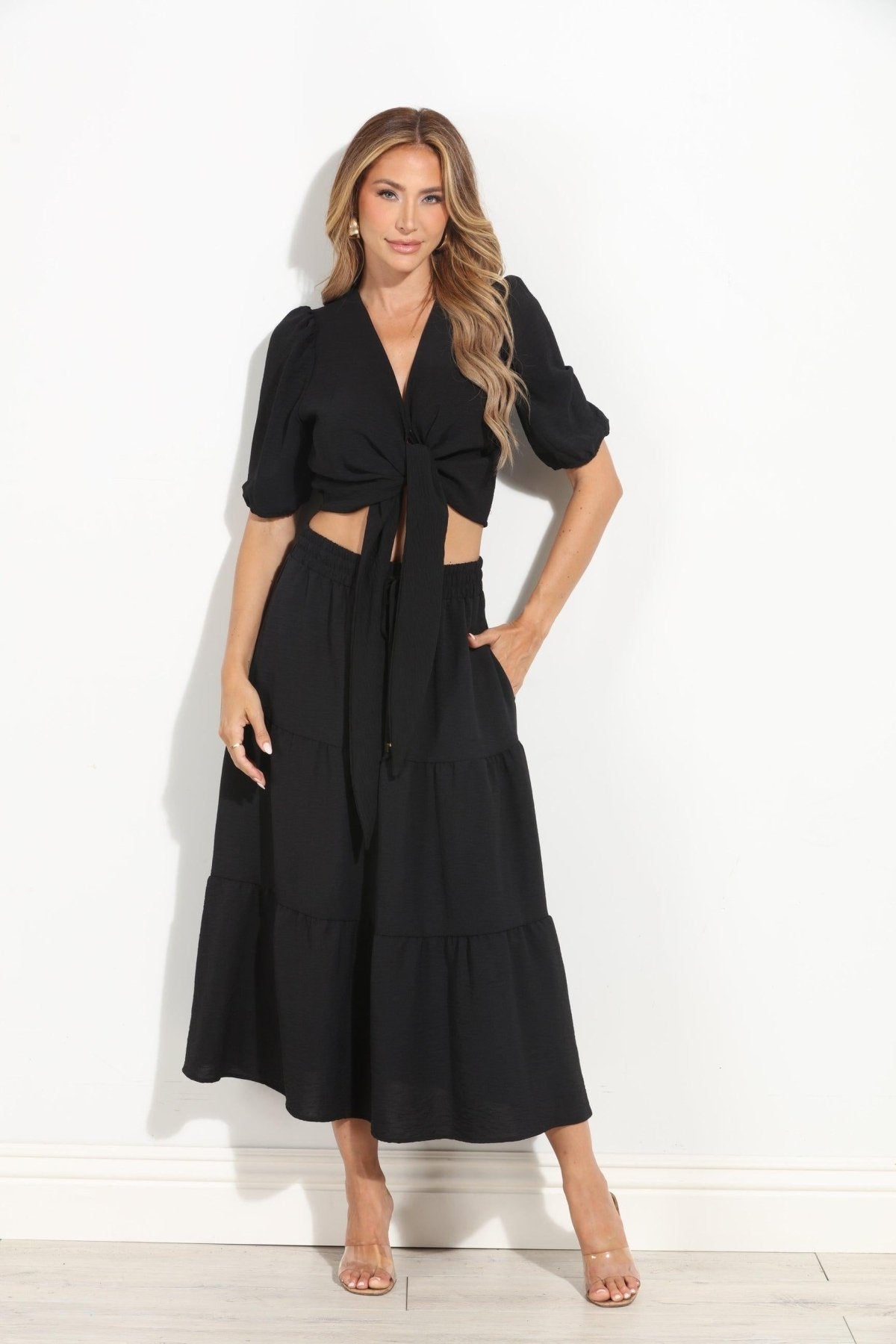 Black Airflow Tiered Midi Skirt-BEST SELLER