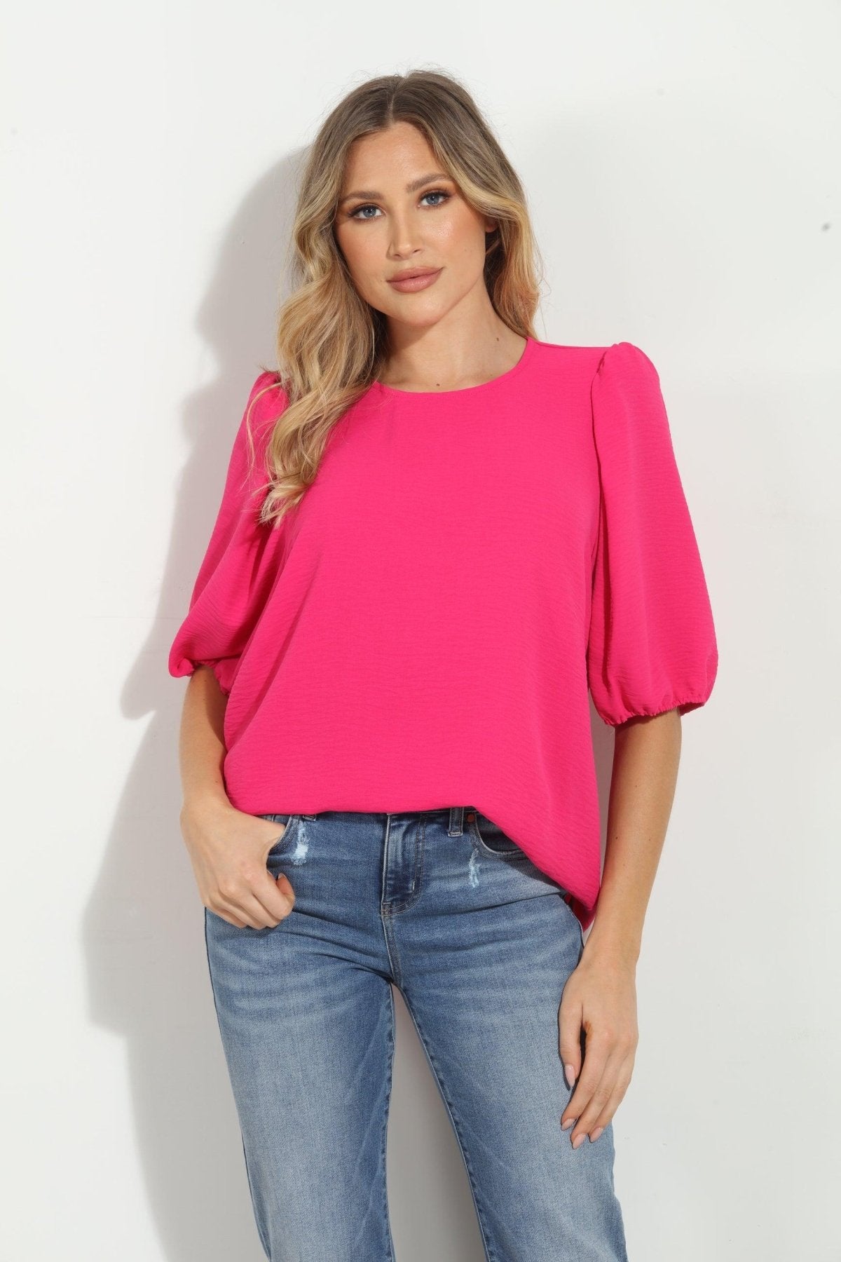 Fuchsia Airflow Puff Sleeve Top-FINAL SALE