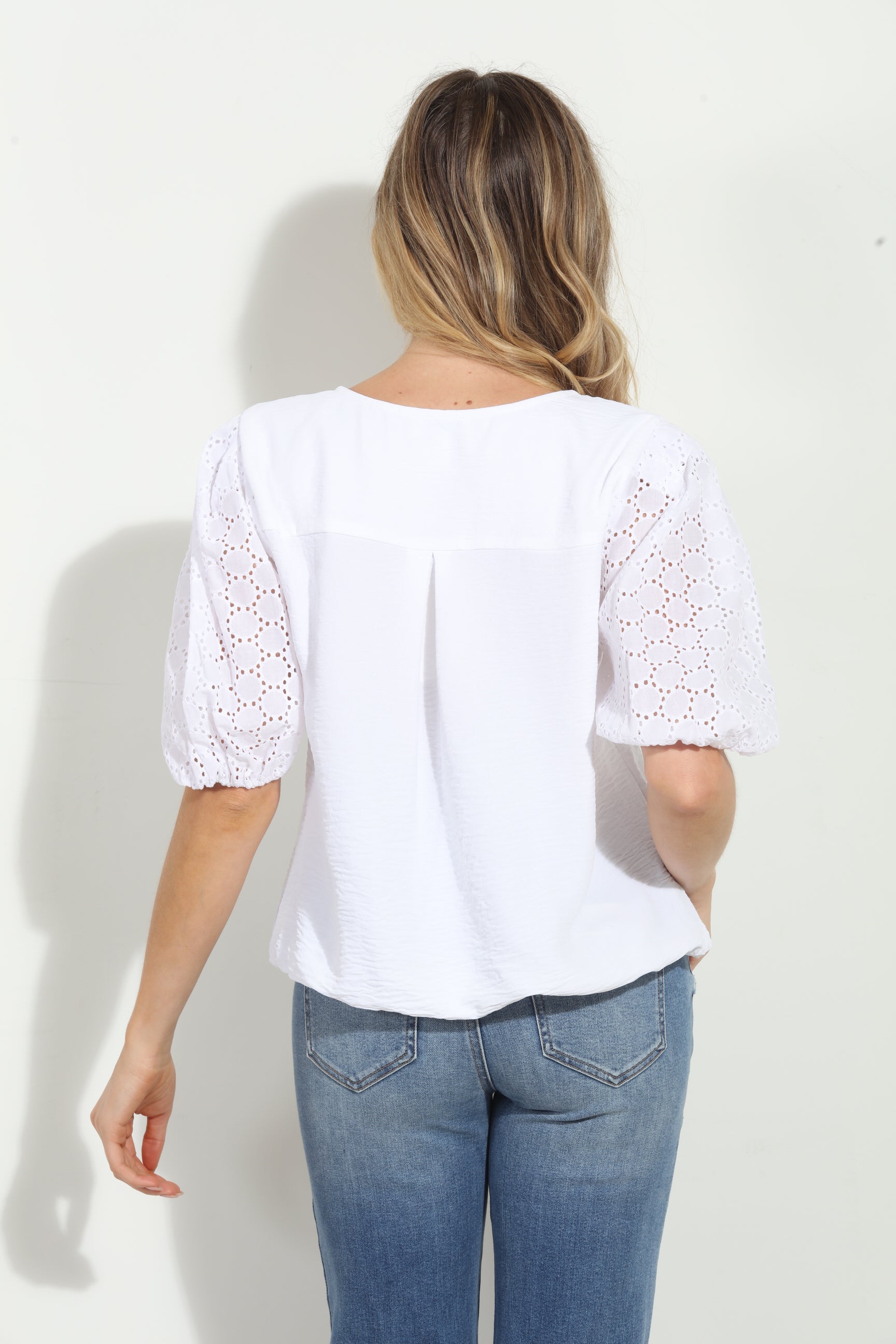 White Airflow Eyelet Puff Top