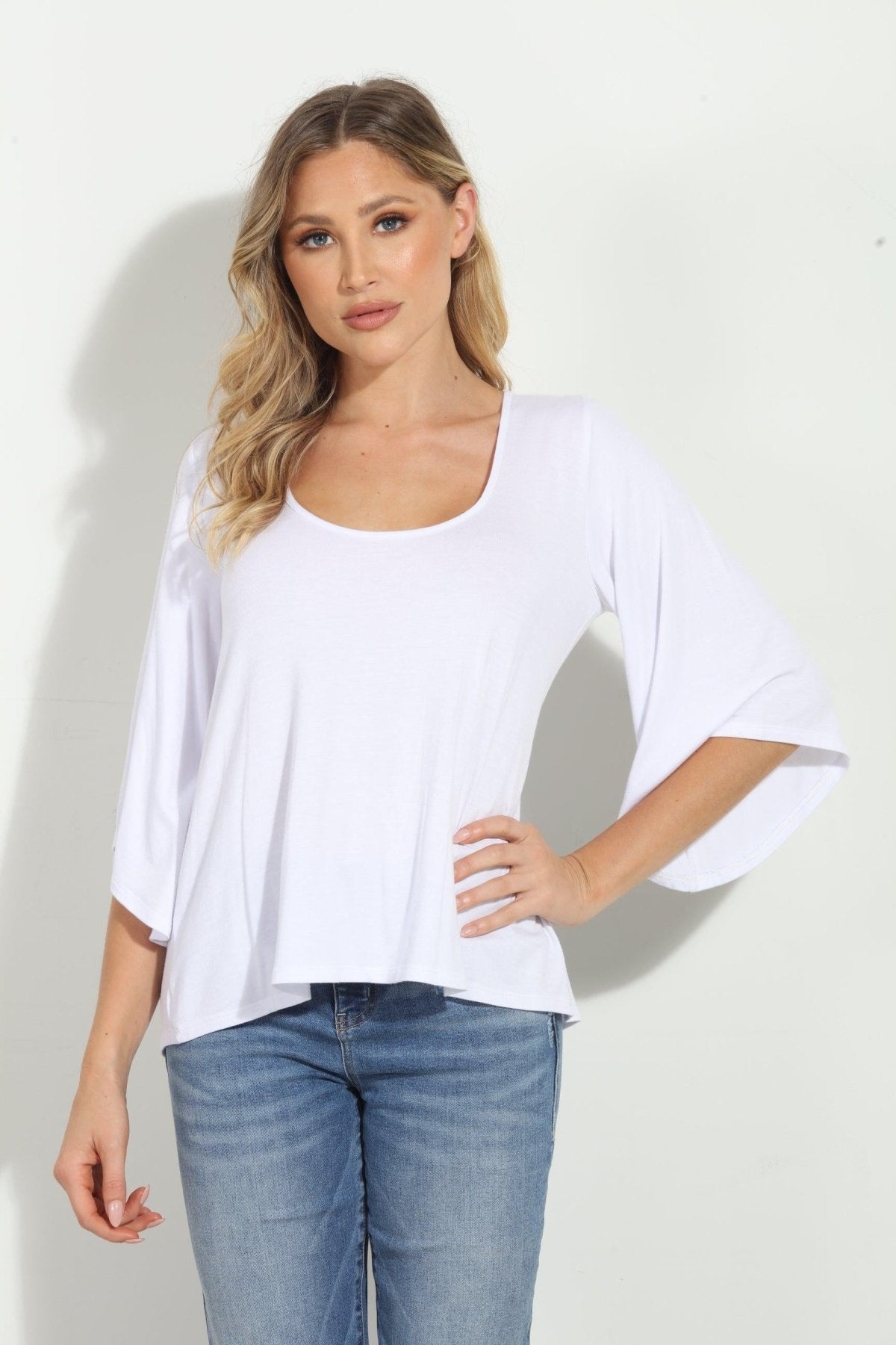 White Jersey Bell Sleeve Top-BEST SELLER