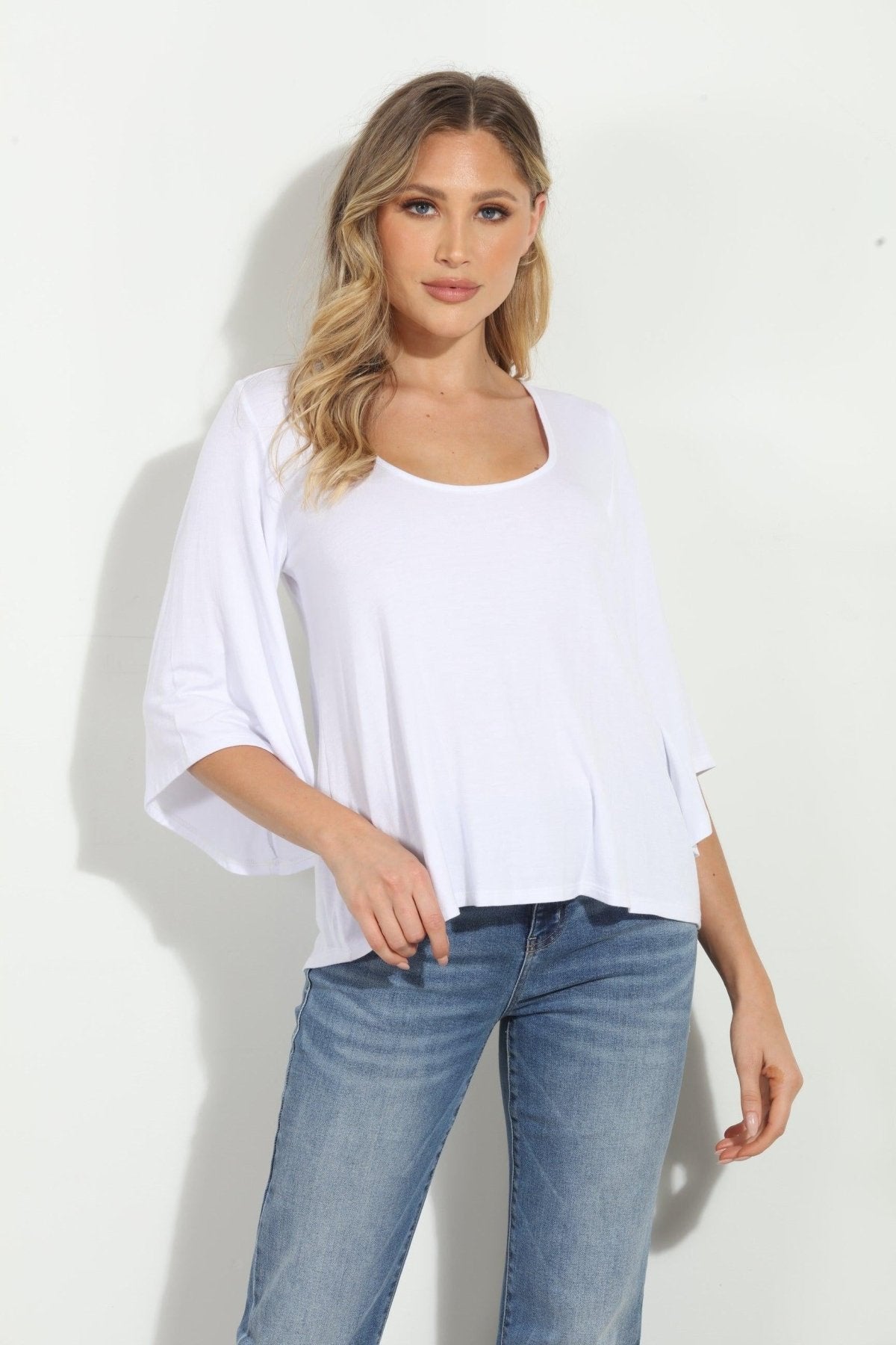 White Jersey Bell Sleeve Top-BEST SELLER