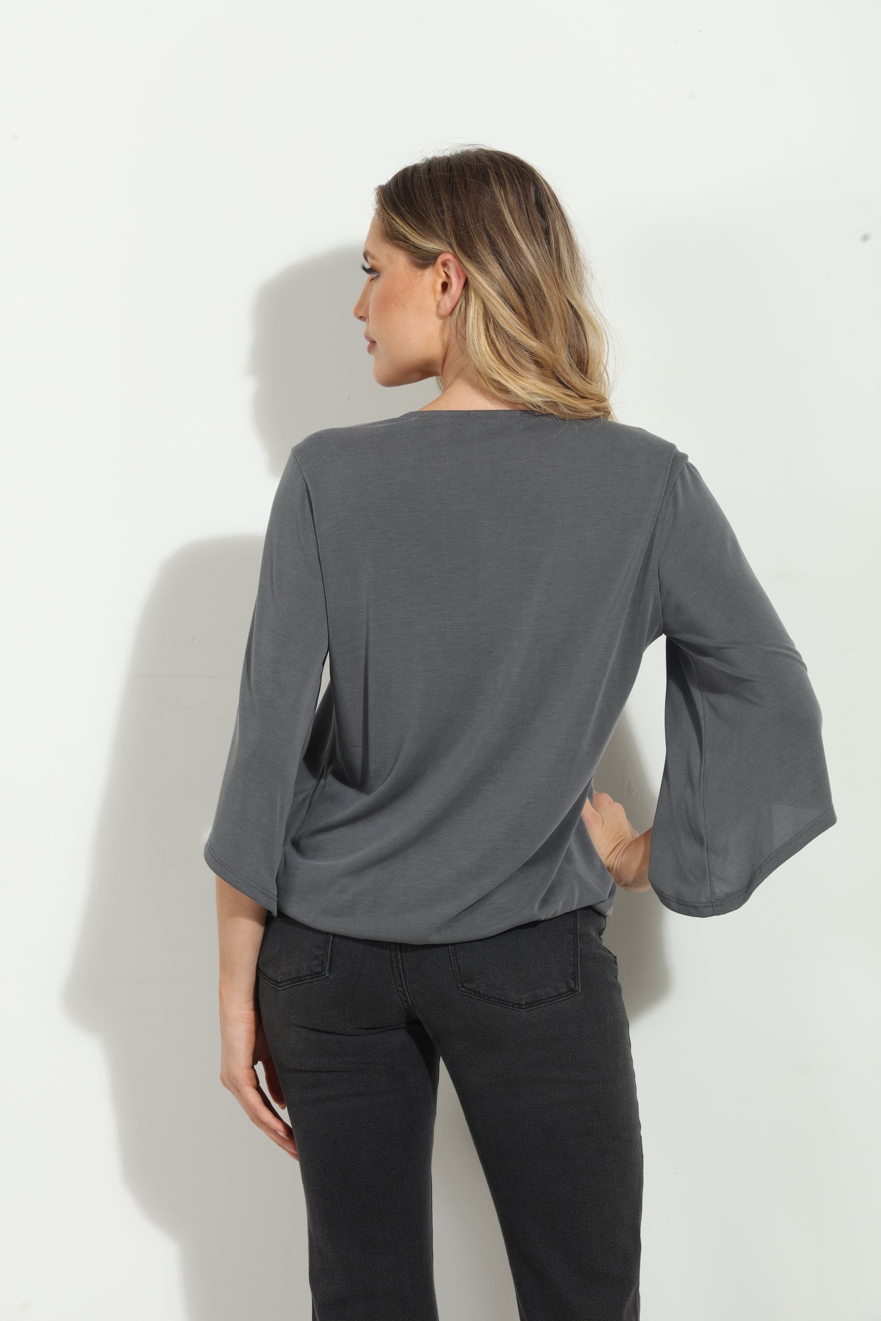 Charcoal Cupro Surplice Top-BEST SELLER