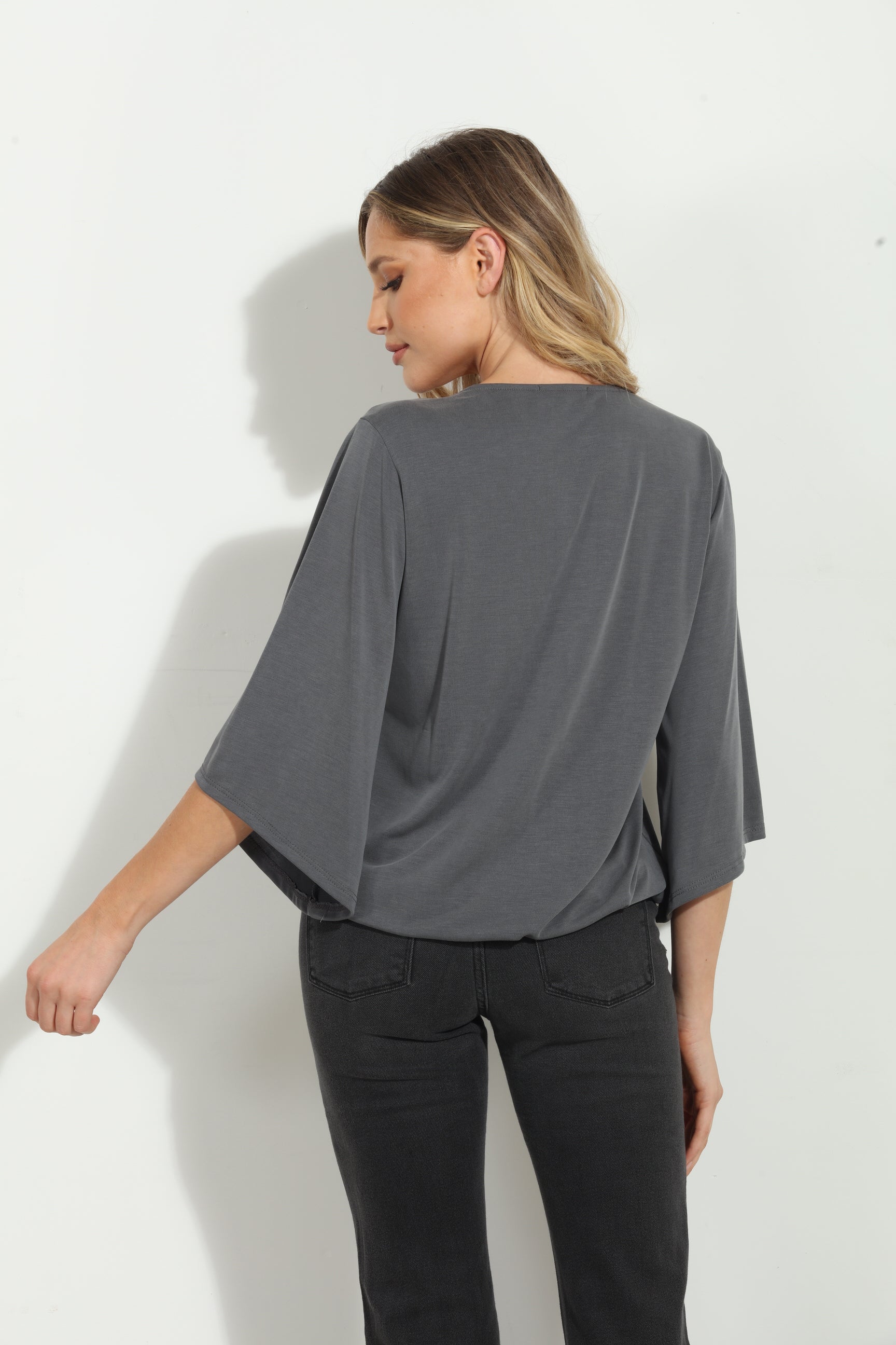 Charcoal Cupro Surplice Top-BEST SELLER