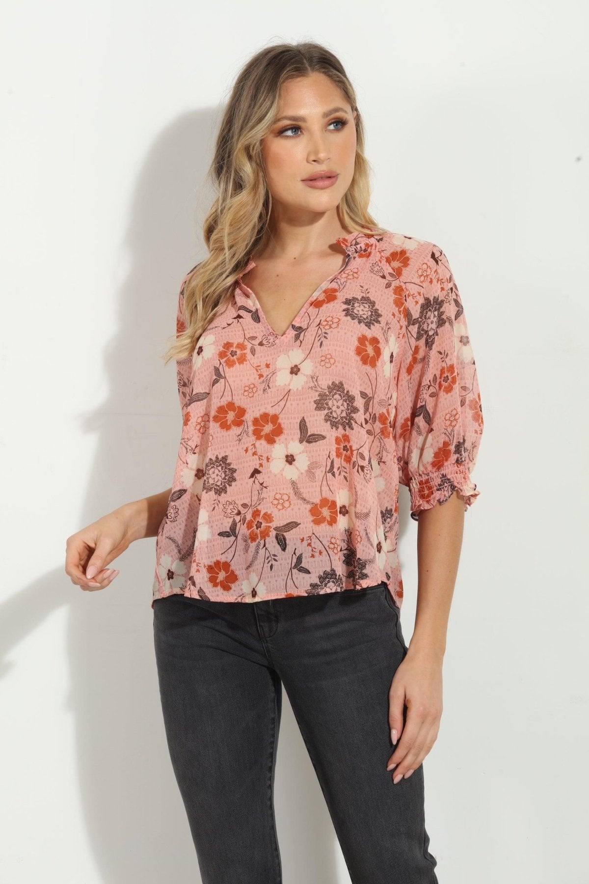 Georgia Split Neck Blouse-FINAL SALE