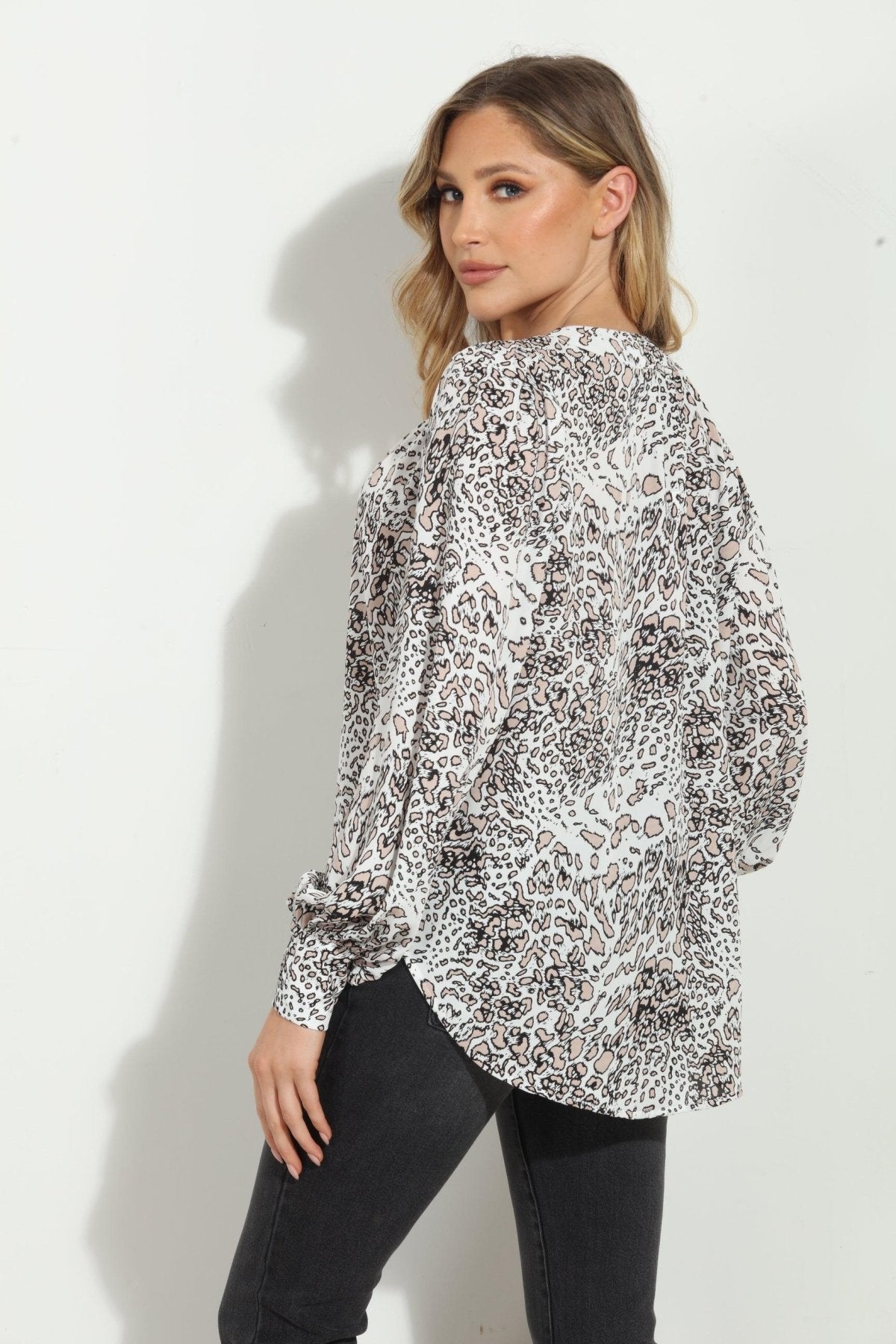Libbie V Neck Puffed Sleeve Blouse-FINAL SALE