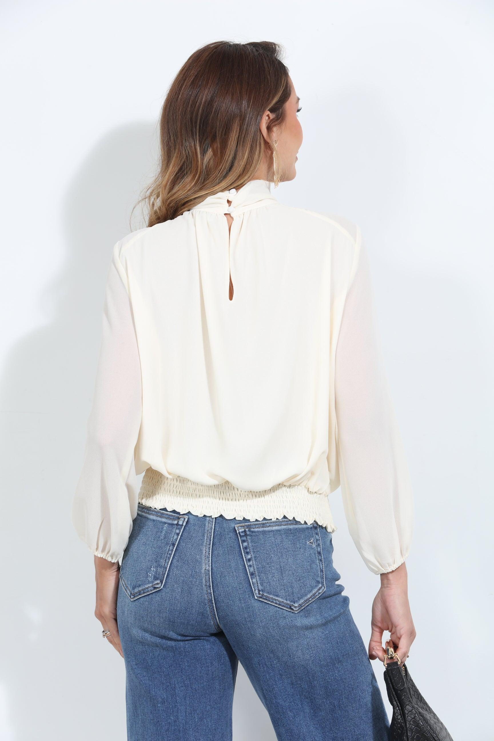 Oyster Chiffon Mock Neck Blouse-FINAL SALE