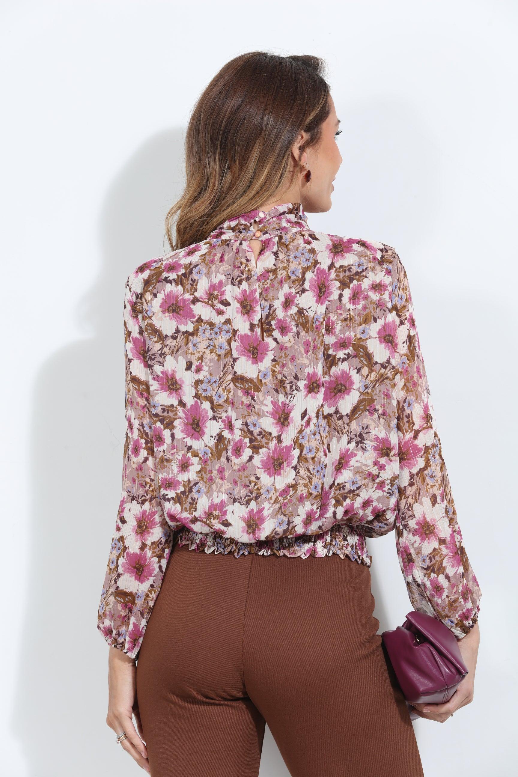 Dahlia Cropped Mock Neck Blouse-FINAL SALE