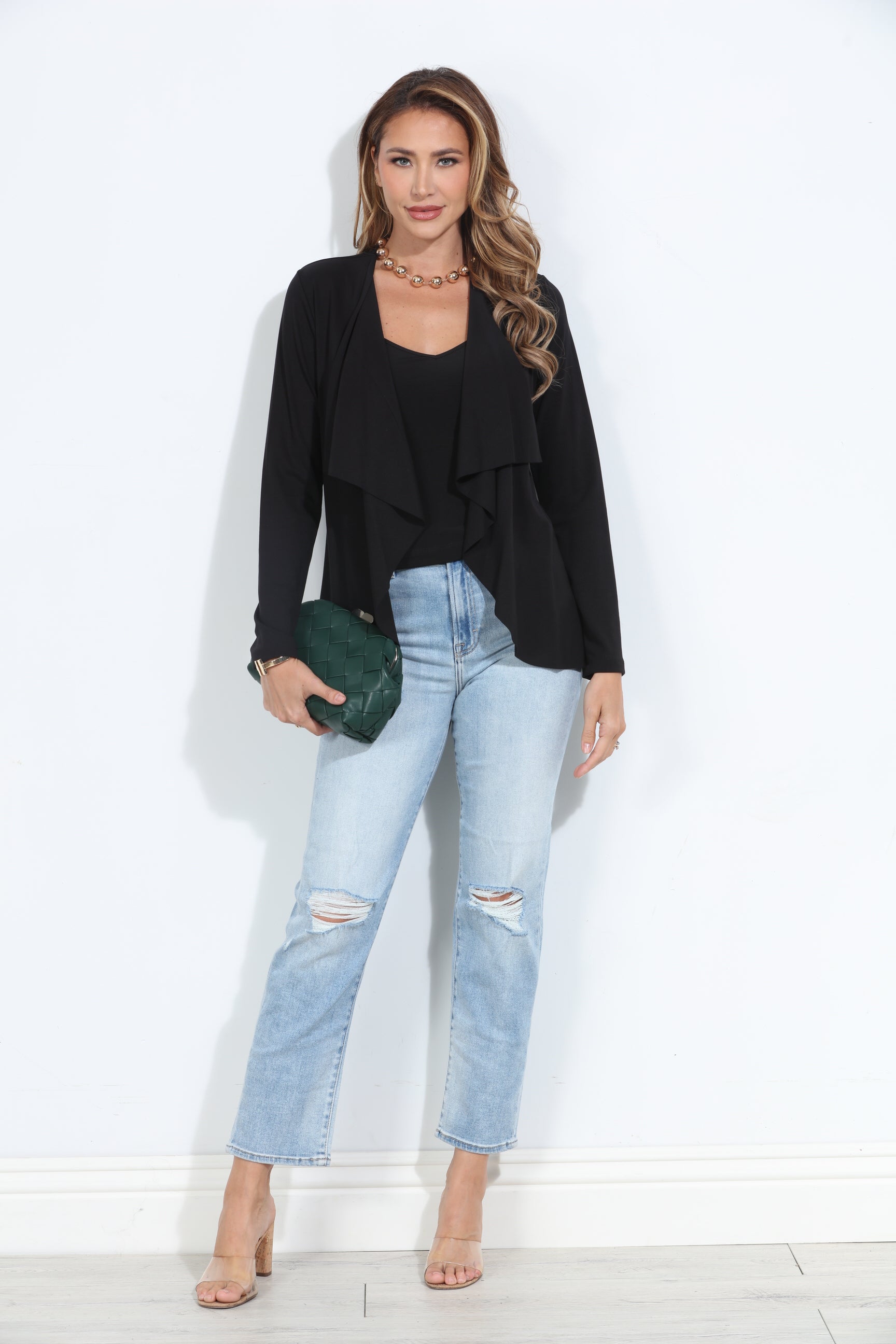 Black Soft Ponti Drape Blazer-BEST SELLER
