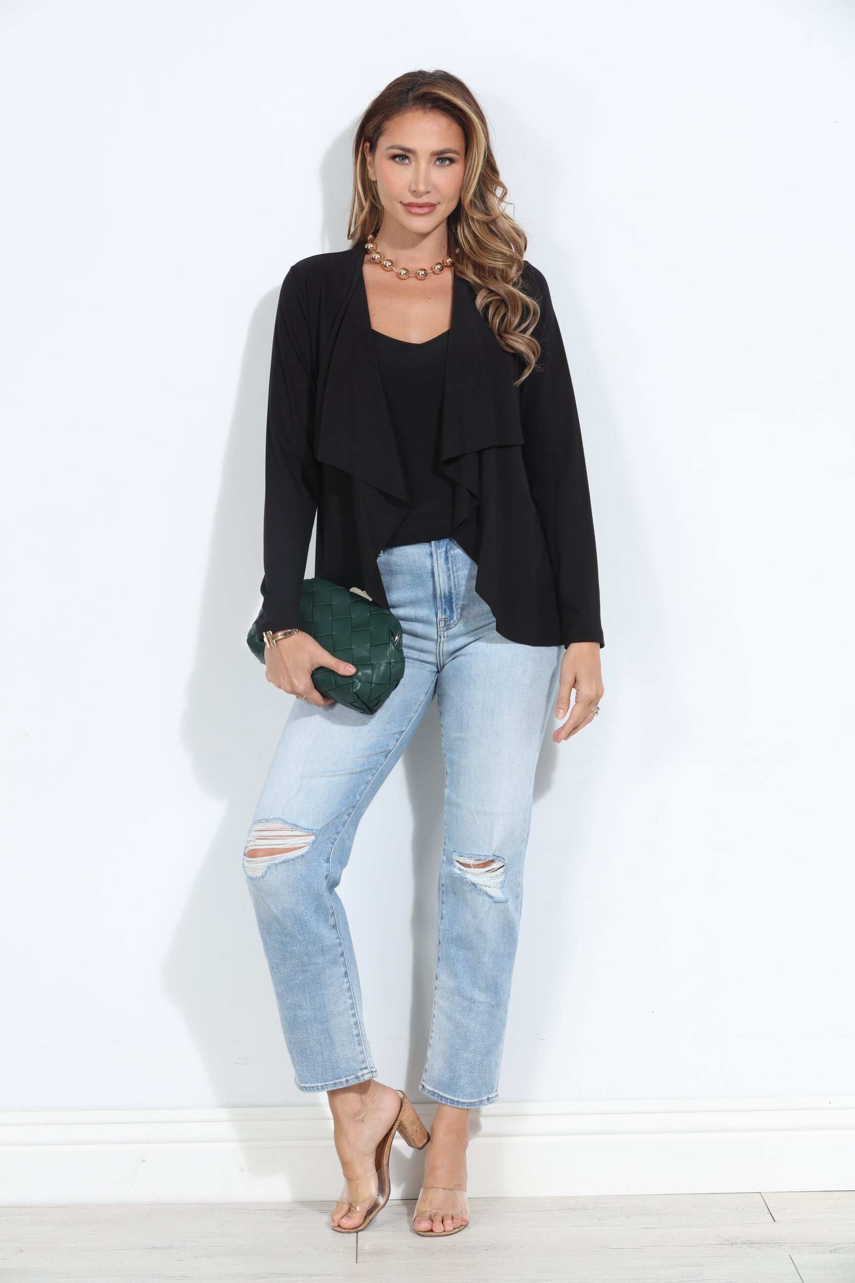 Black Soft Ponti Drape Blazer-BEST SELLER