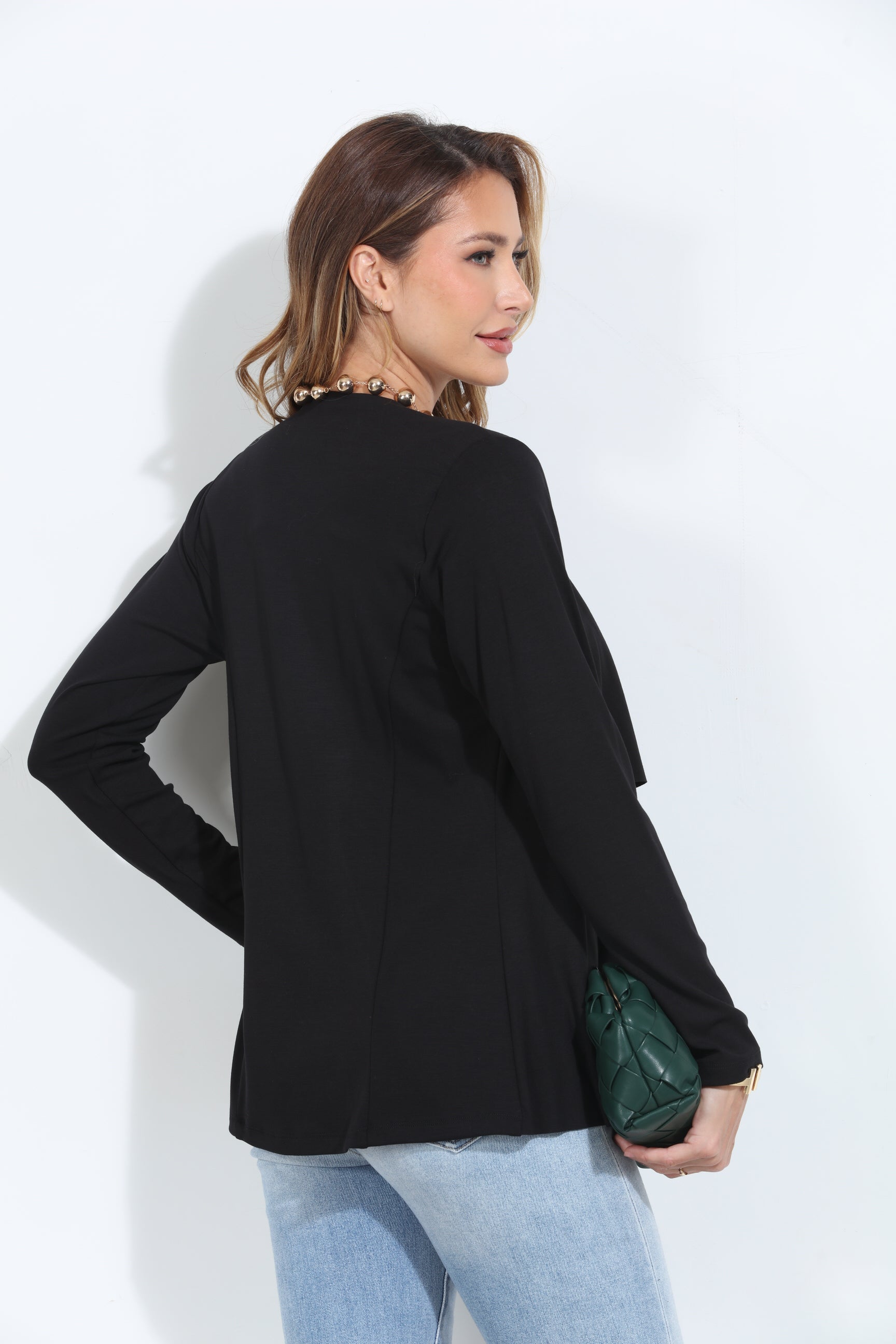 Black Soft Ponti Drape Blazer-BEST SELLER