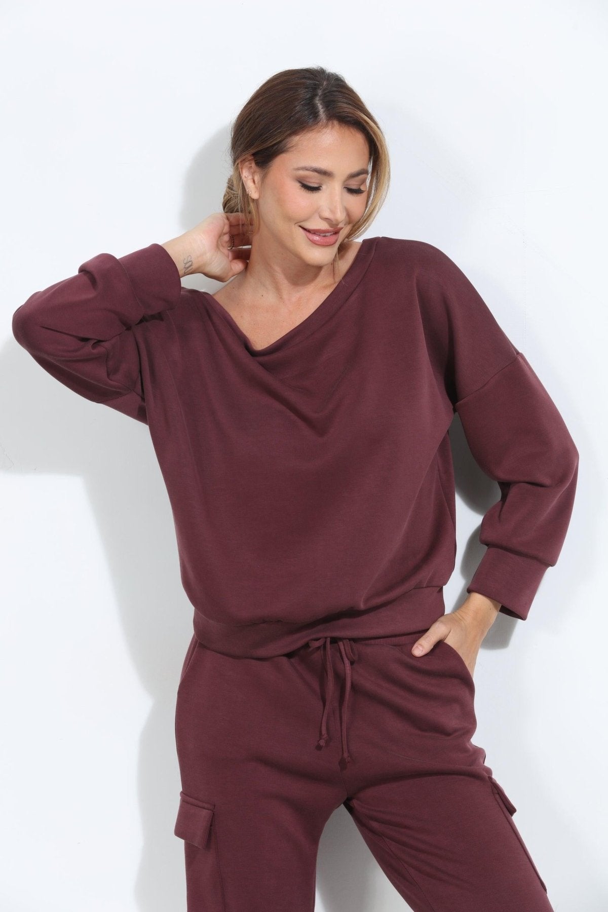 Wine Soft Stretch Sweatshirt-BEST SELLER