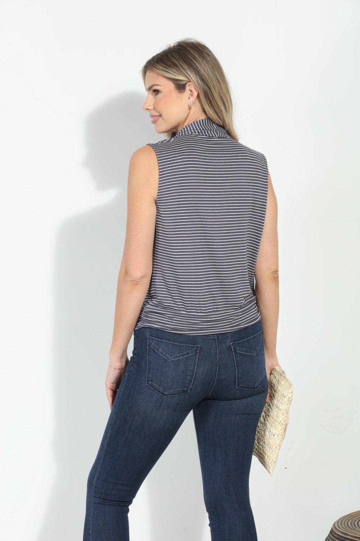 Keili Grey Banded Surplice Tank-BEST SELLERS