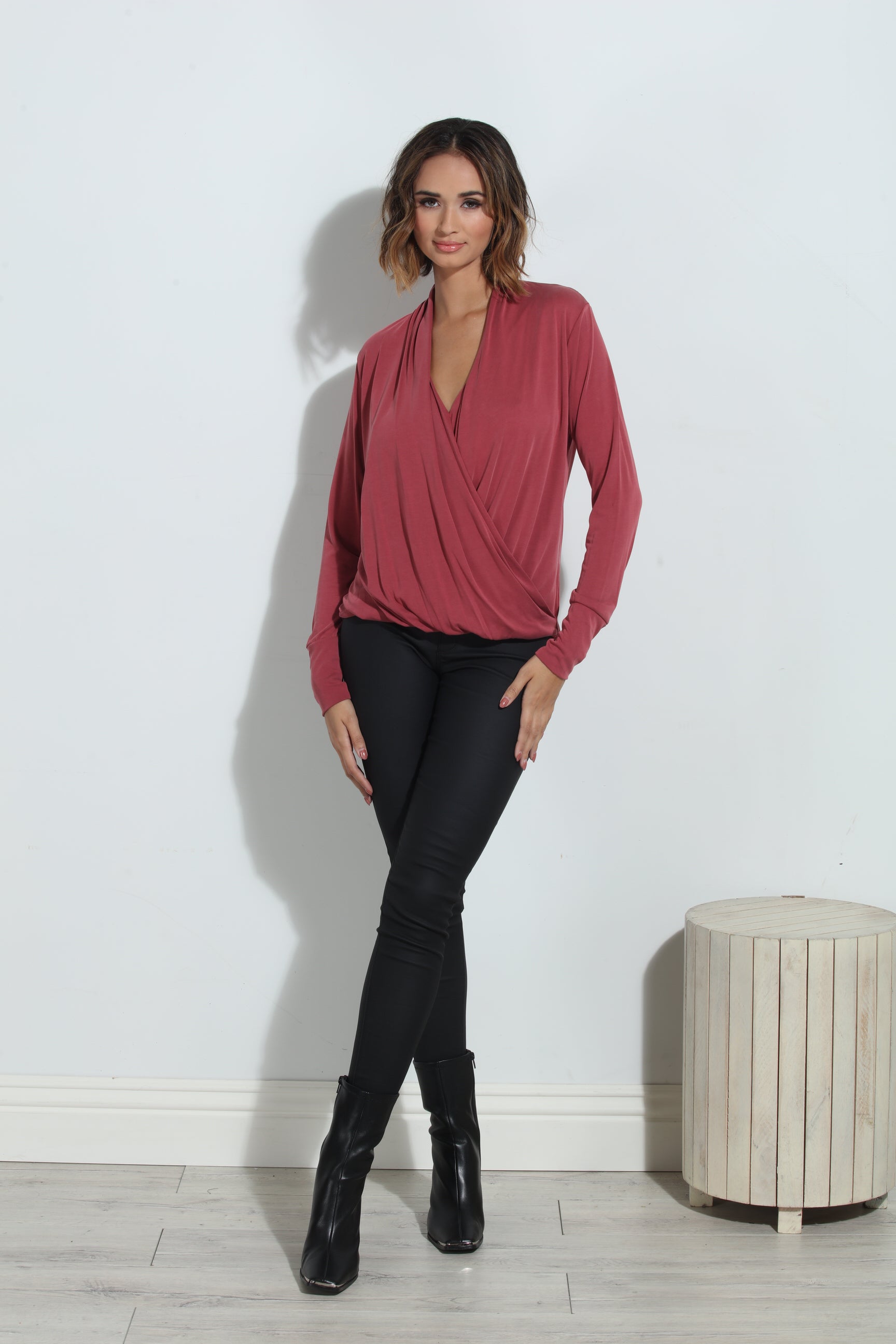 Sangria Cupro Draped Surplice Top - BEST SELLER