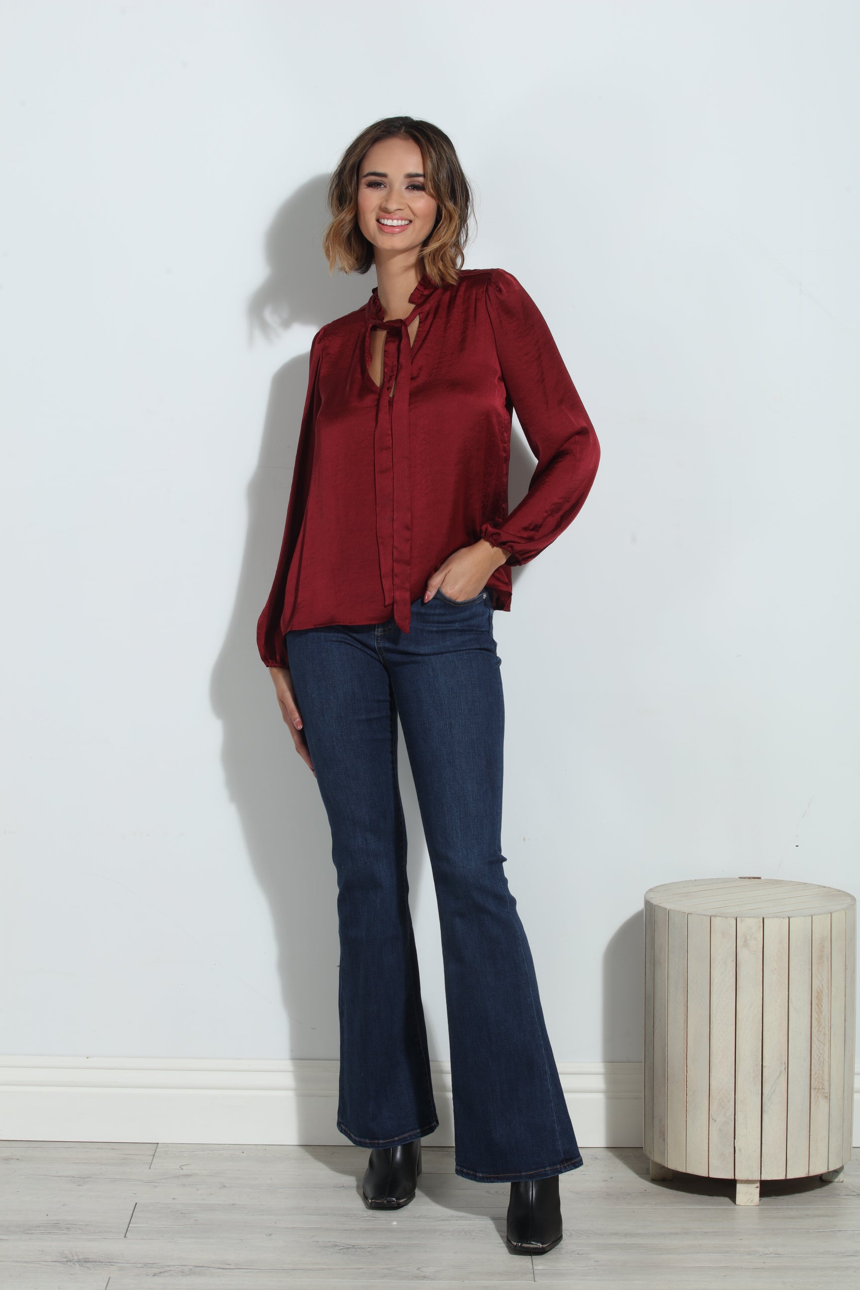 Ruby Satin Tie Neck Blouse