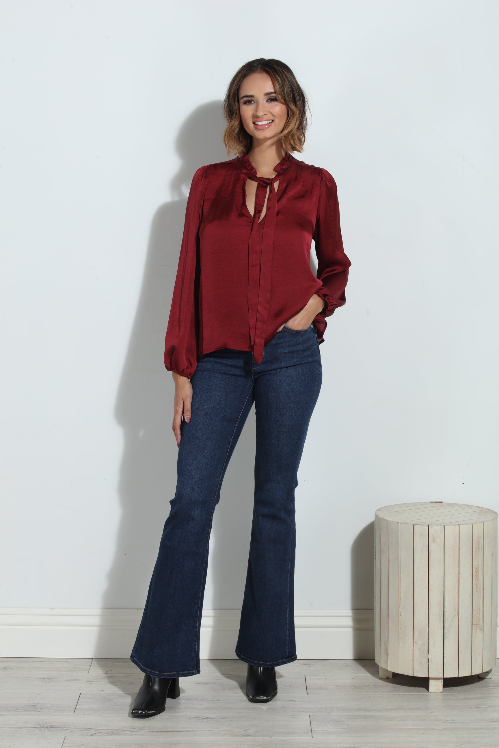 Ruby Satin Tie Neck Blouse