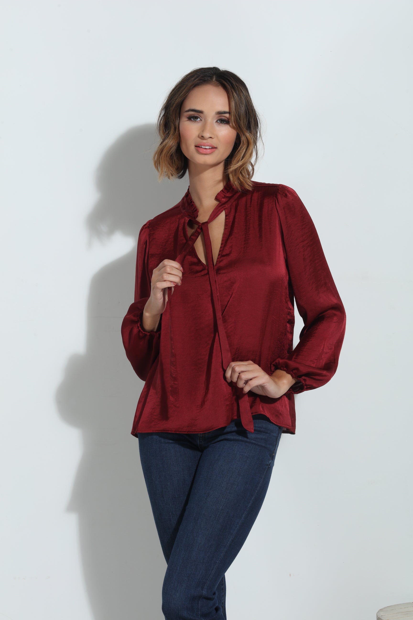 Ruby Satin Tie Neck Blouse