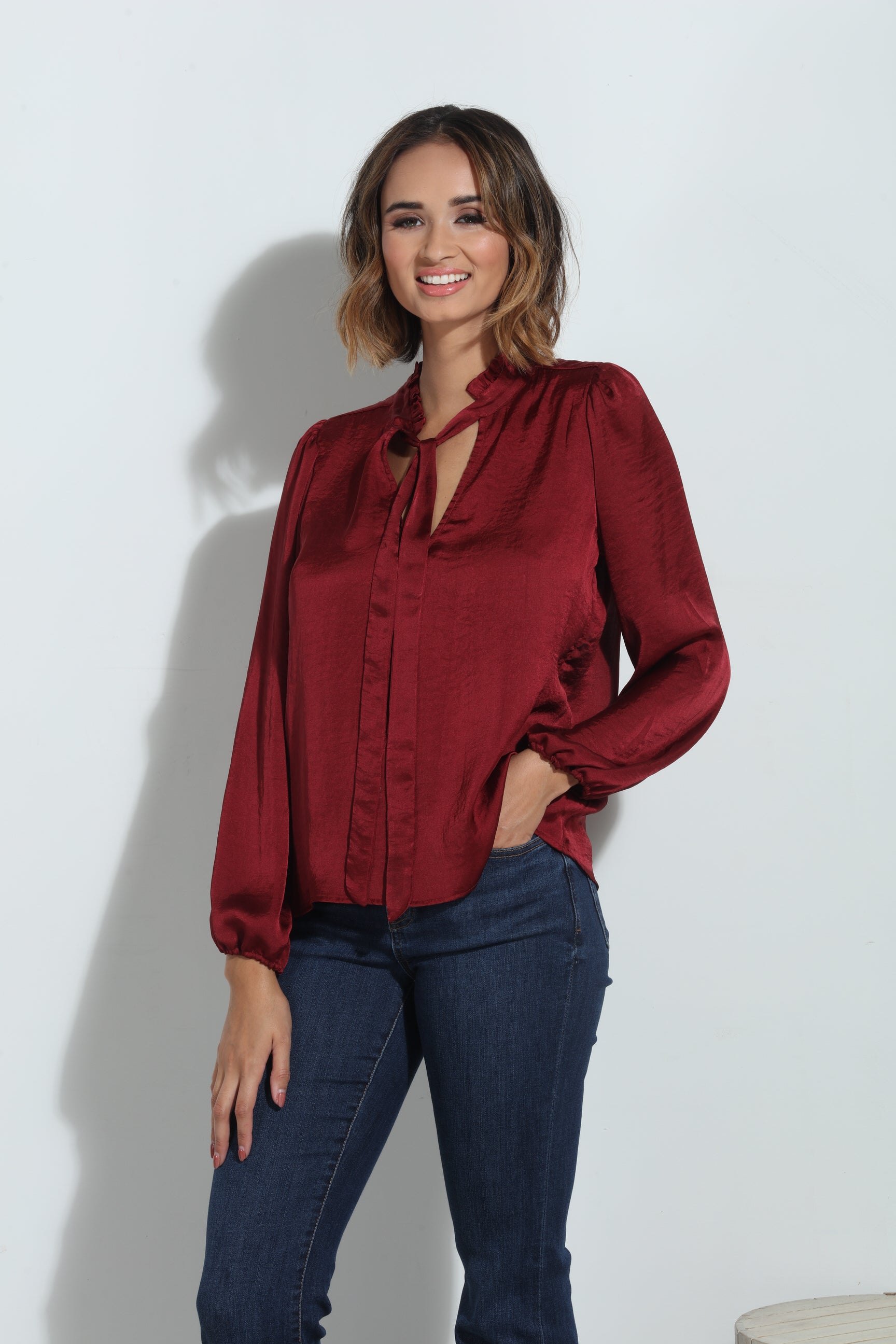 Ruby Satin Tie Neck Blouse
