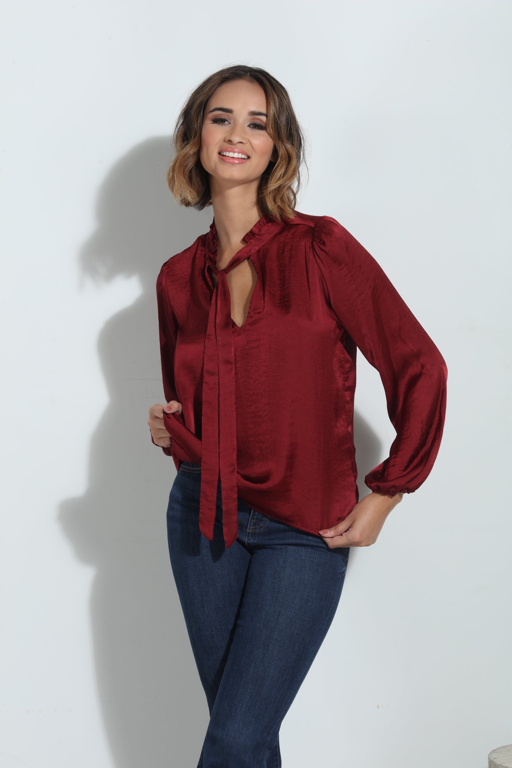Ruby Satin Tie Neck Blouse