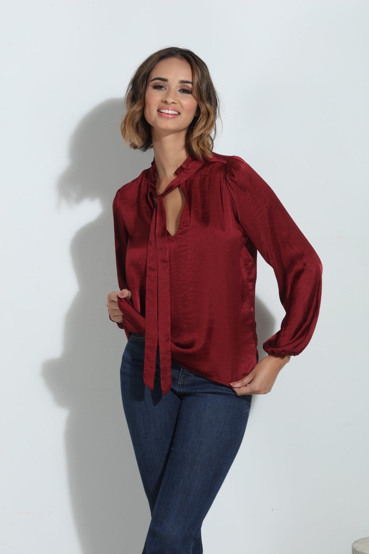Ruby Satin Tie Neck Blouse