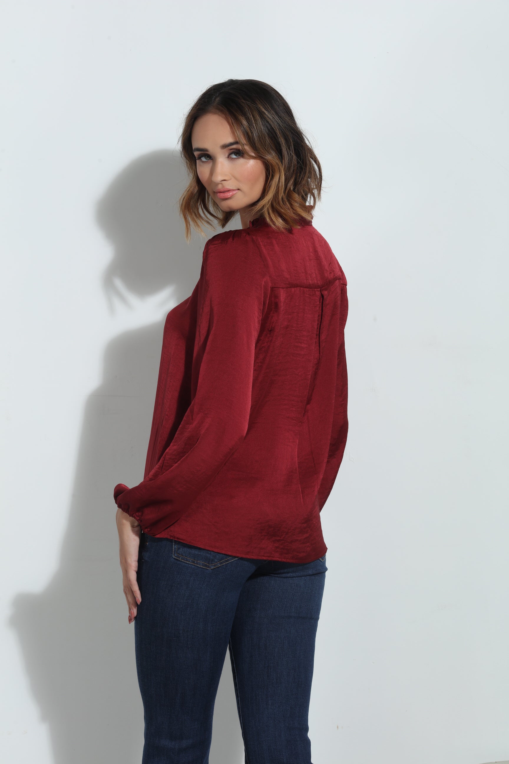 Ruby Satin Tie Neck Blouse